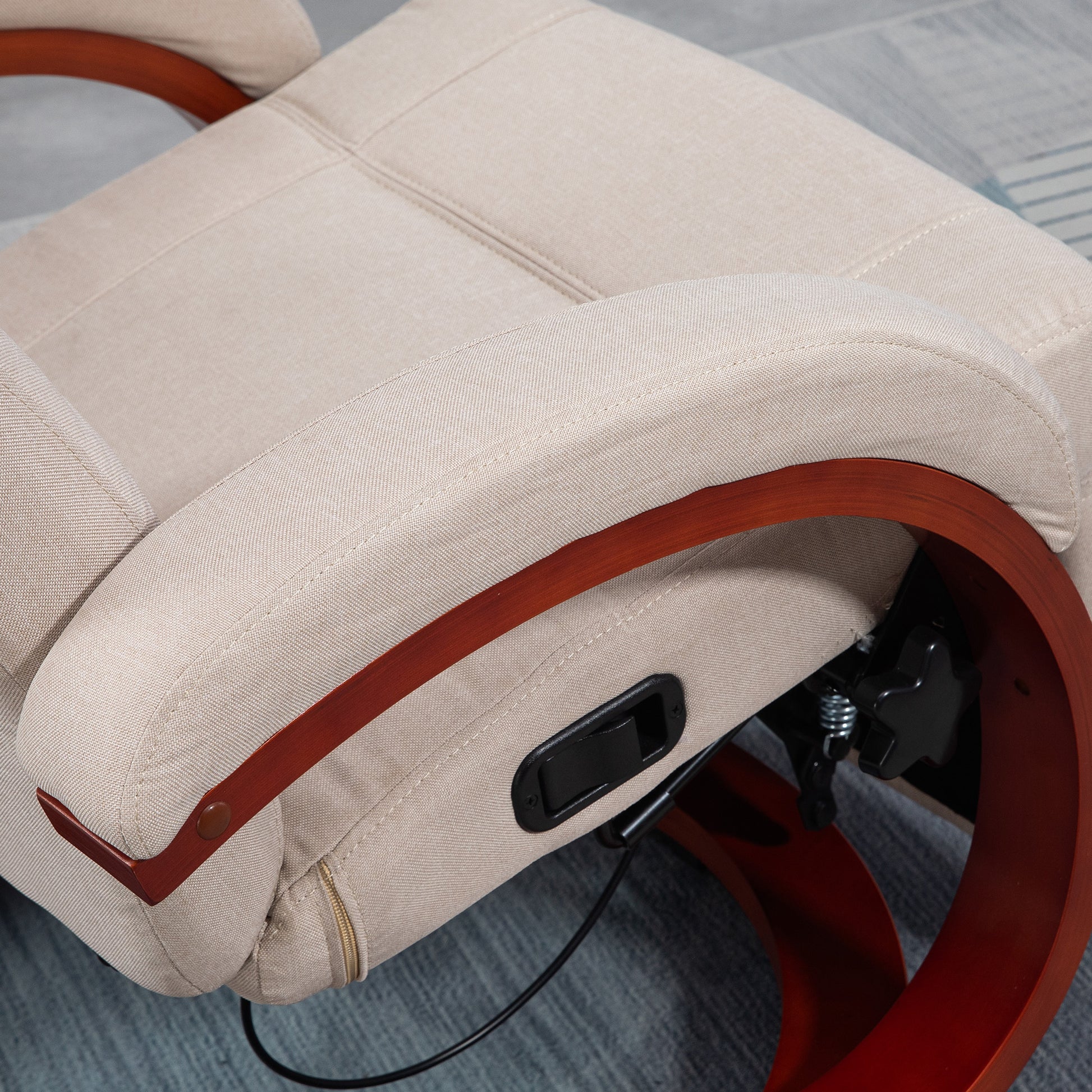 Swivel Recliner Chair with Extended Footrest, Manual Reclining Armchair with Wood Base for Living Room, Bedroom, Beige | HOMCOM-6