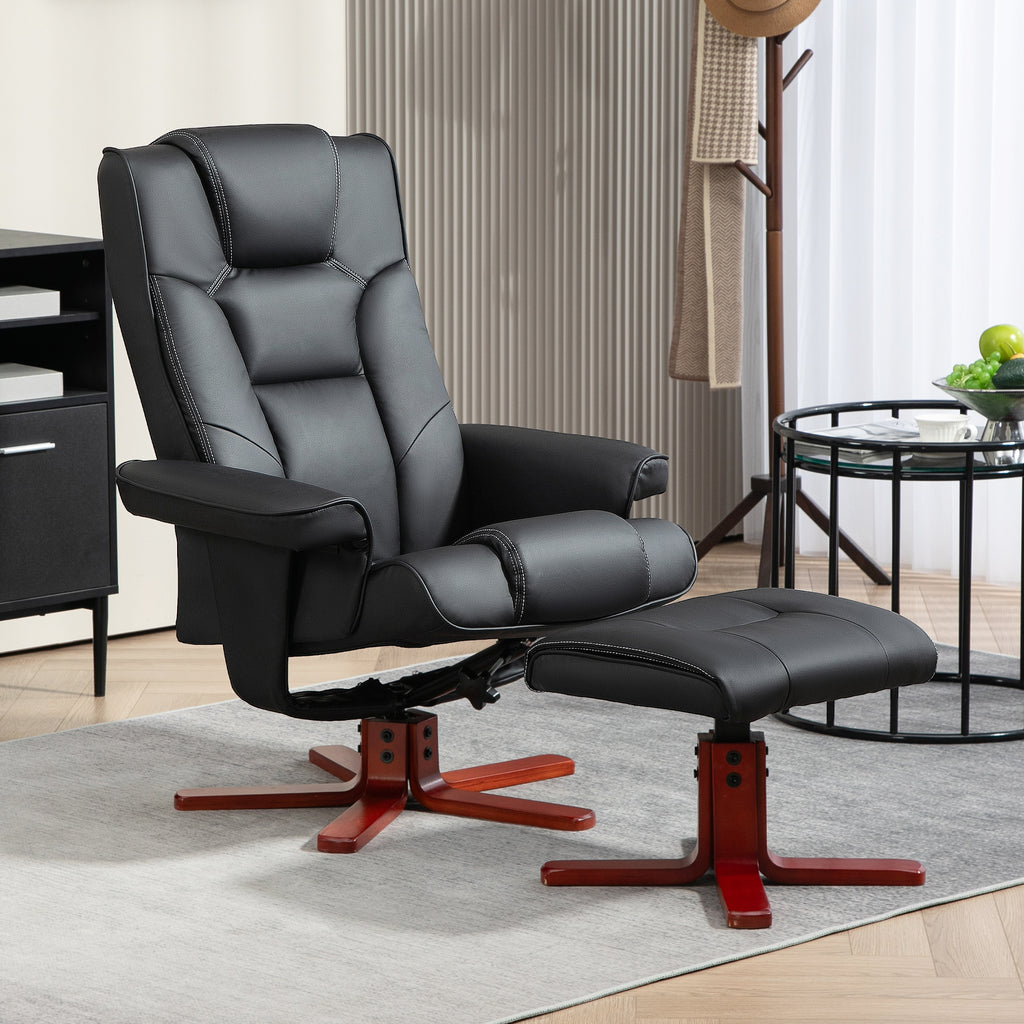HOMCOM Faux Leather Manual Recliner and Footstool Set in Black-8