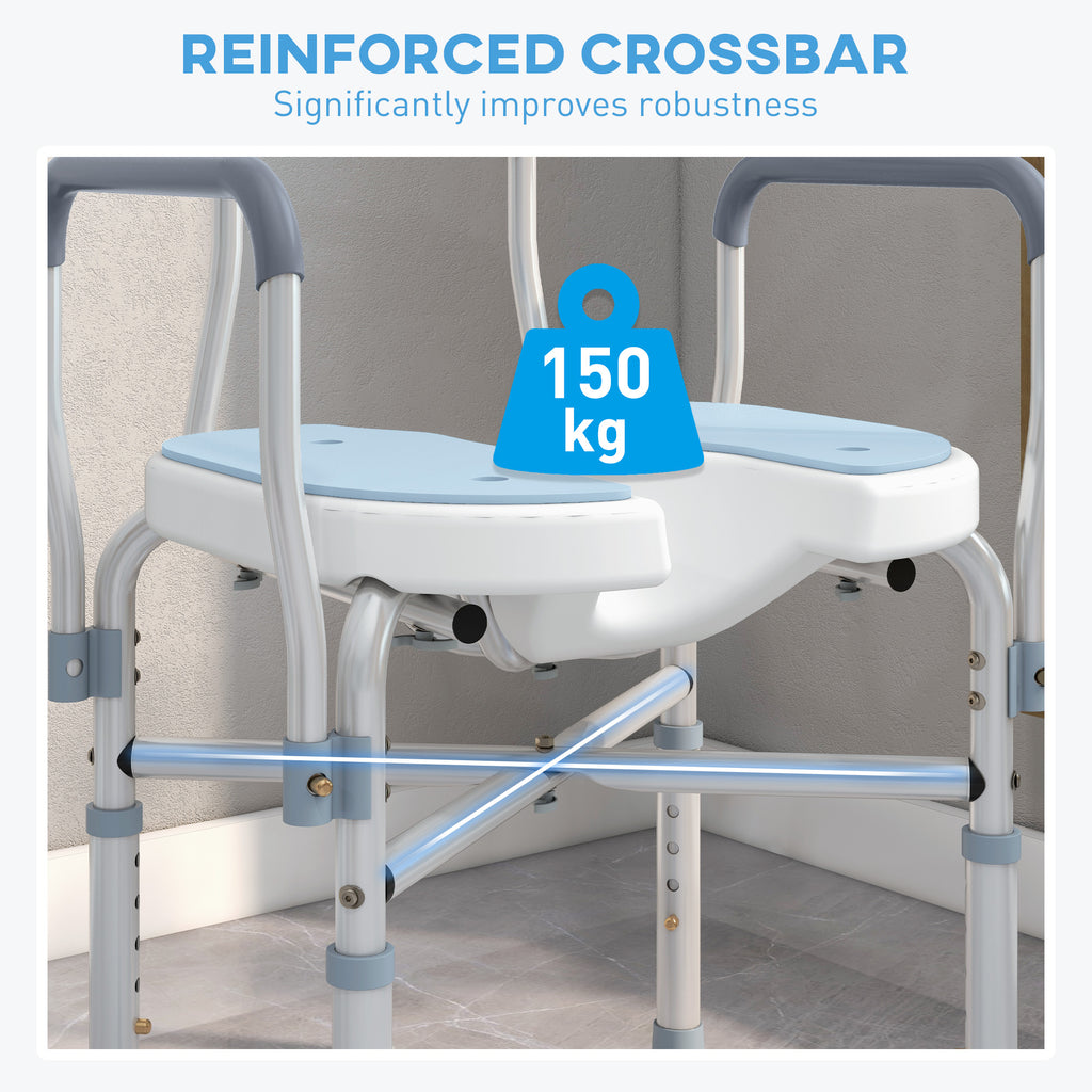 HOMCOM Shower Chair with Upgraded U-shaped Seat and Reinforced Crossbars, Height Adjustable Padded Bath Chair with Non-slip Feet for Elderly in Light Blue-4