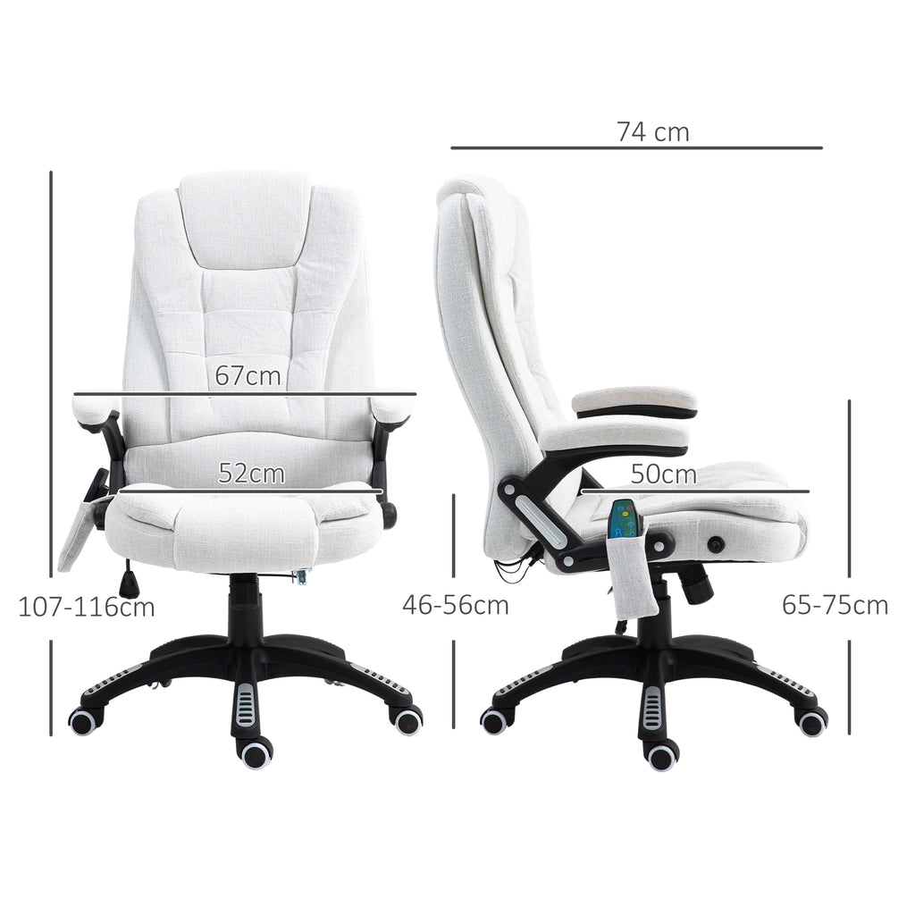 Vinsetto Massage Office Chair with 6 Heated Vibration Points, Executive Office Chair with Linen-Feel Fabric 360°, Swivel Wheels in Cream White-1
