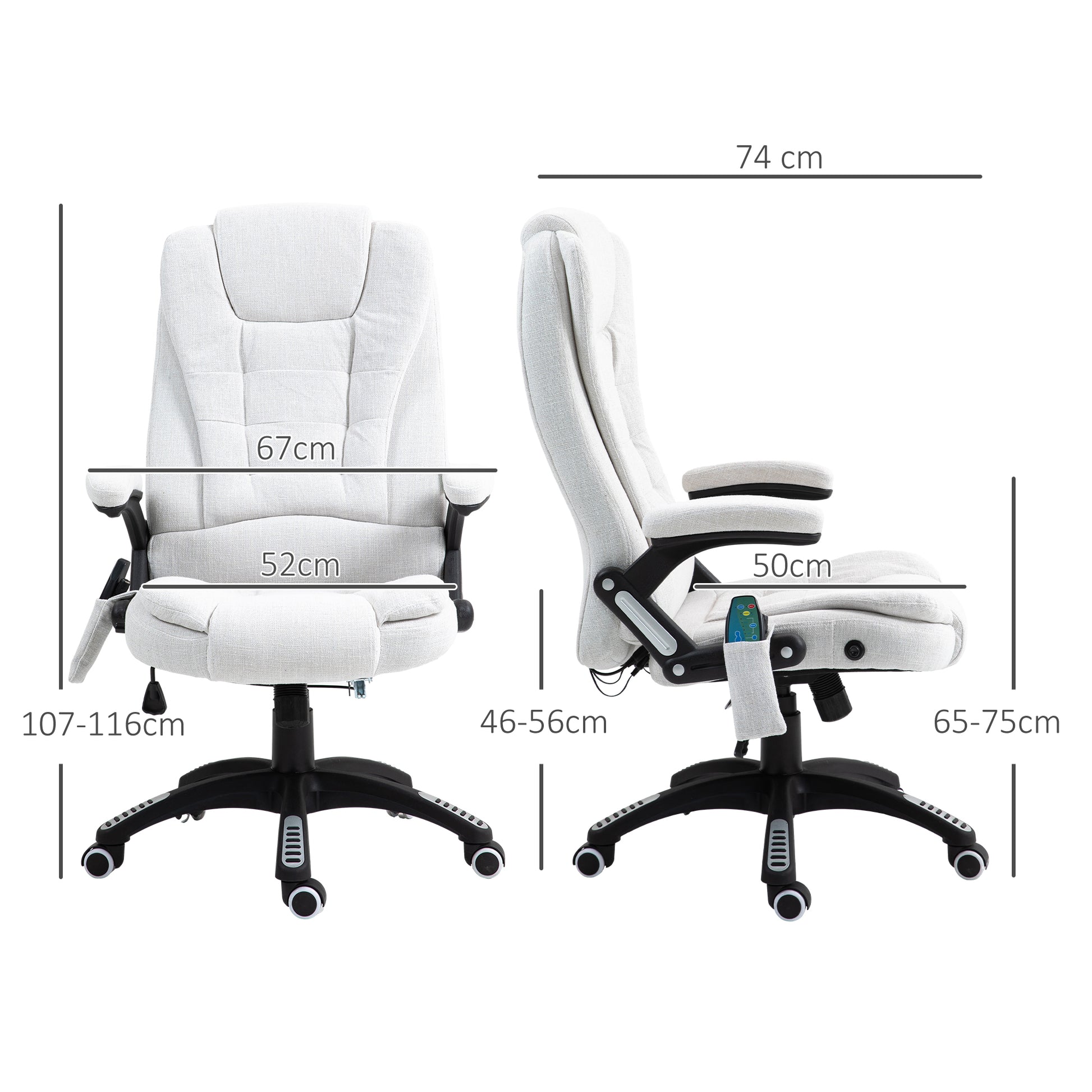 Vinsetto Massage Office Chair with 6 Heated Vibration Points, Executive Office Chair with Linen-Feel Fabric 360°, Swivel Wheels in Cream White-1