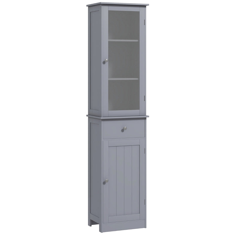 kleankin Bathroom Storage Cabinet with 3-tier Shelf Drawer Door, Floor Cabinet Free Standing Tall Slim Side Organizer Shelves in Grey