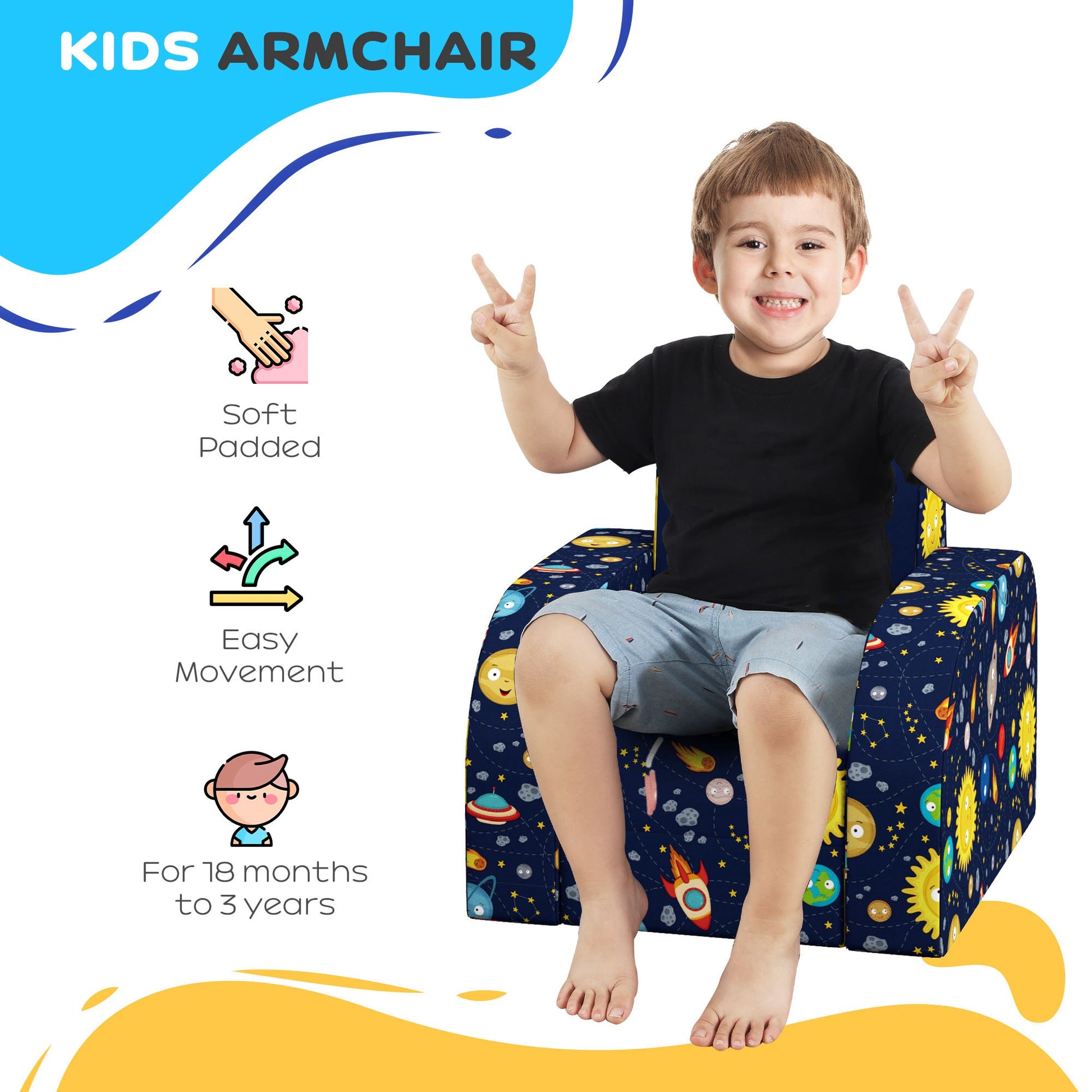 Foldable Toddler Chair Soft Snuggle Sponge Filled for Bedroom Playroom, Aged 18 Months to 3 Years in Dark Blue | AIYAPLAY-3
