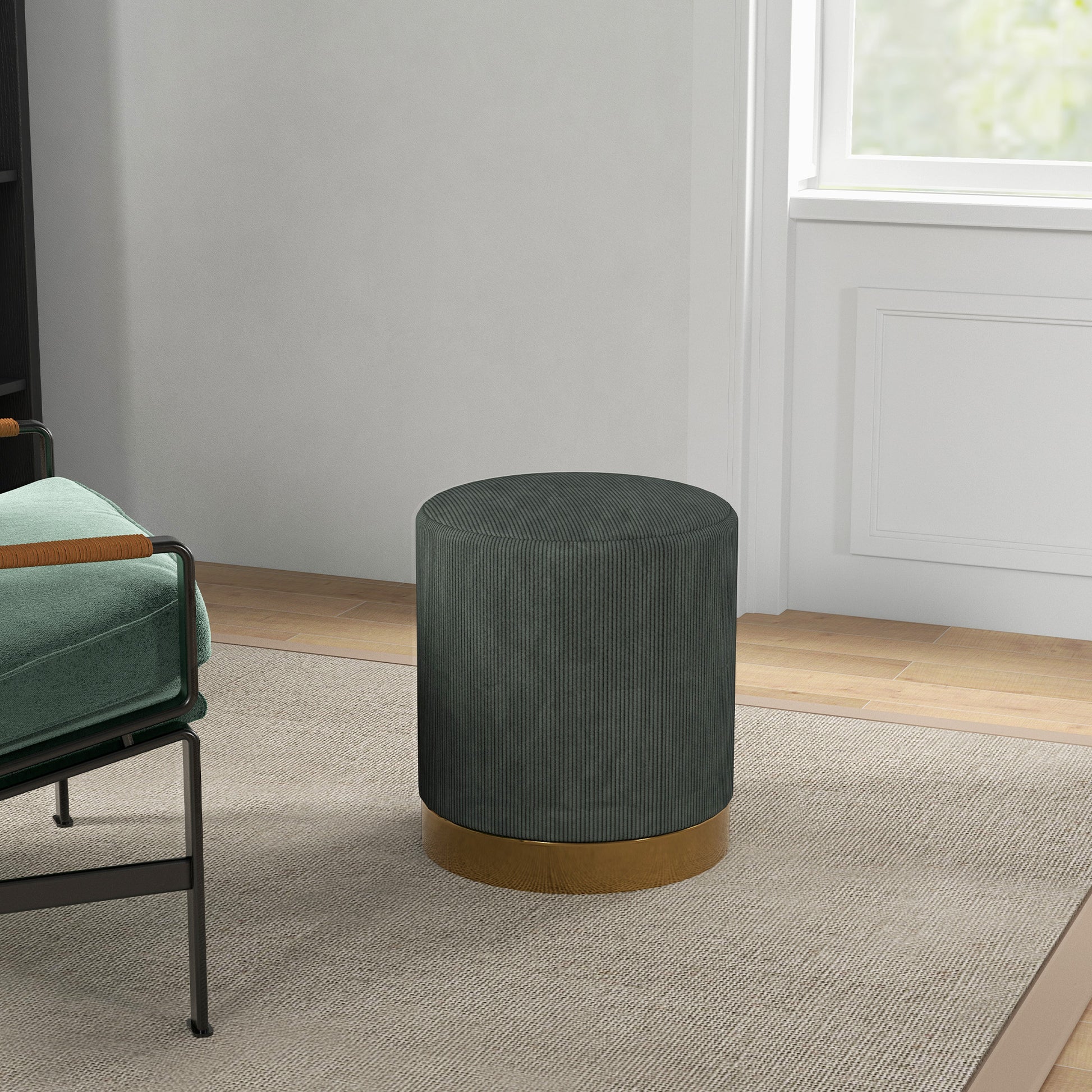 HOMCOM Soft Padded Corduroy Footstool in Dark Green-5