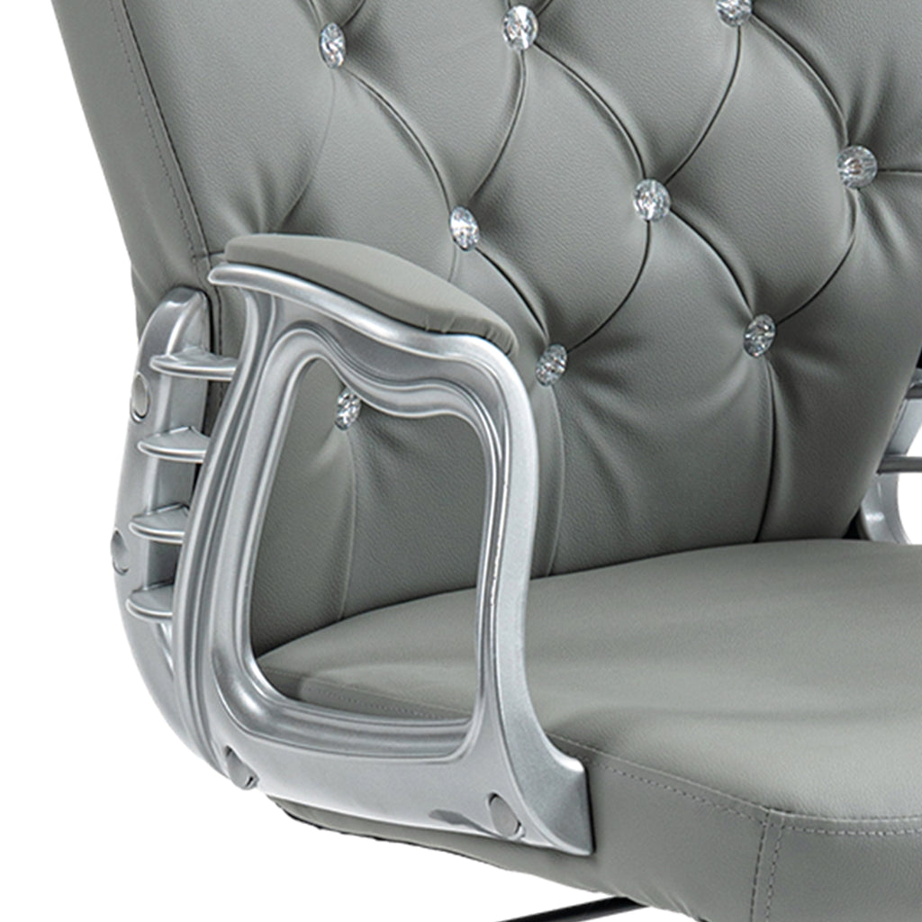 Vinsetto Ergonomic Computer Desk Chair with 360° Swivel, PU Diamante Padded, Base 5 Castor Wheels in Grey-7
