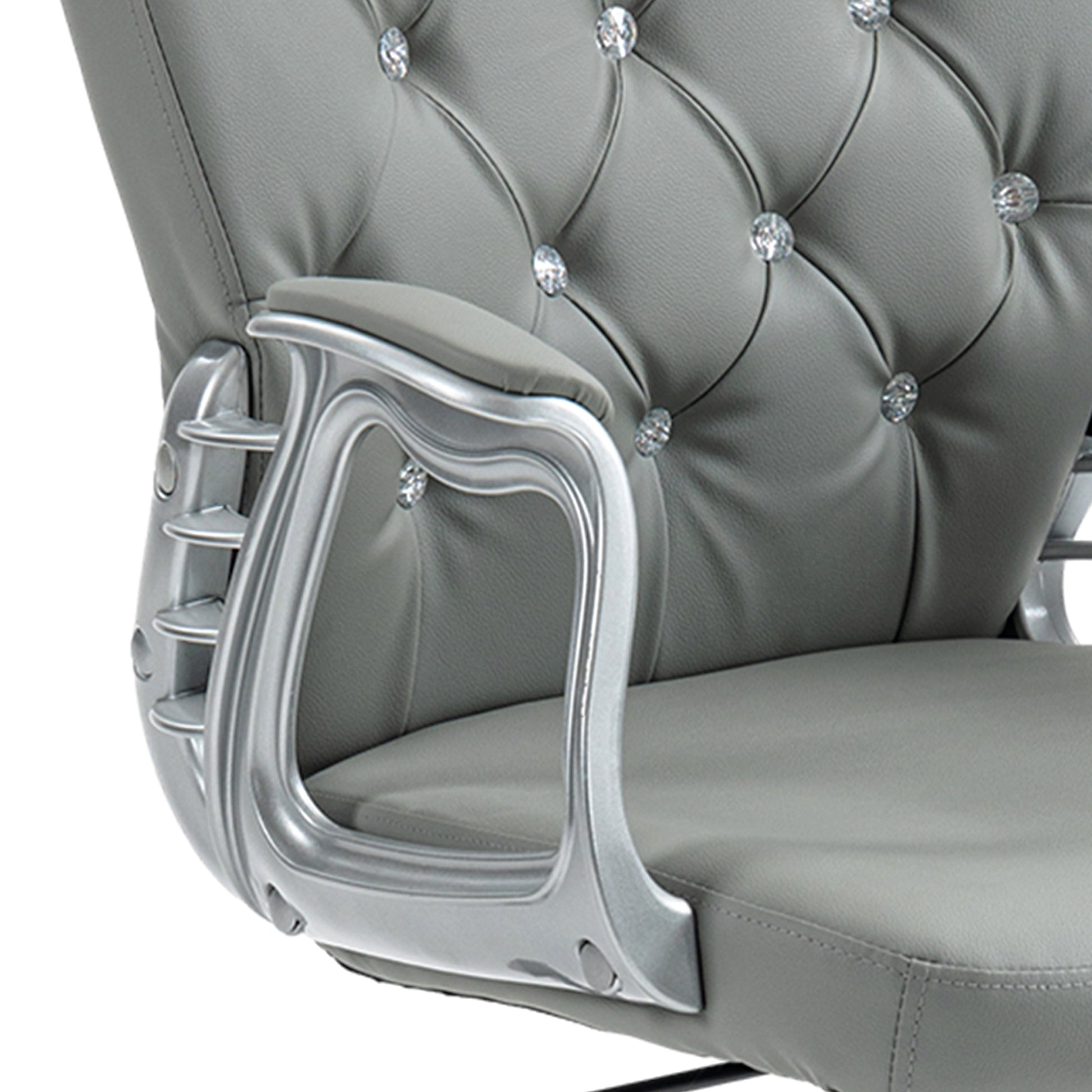 Vinsetto Ergonomic Computer Desk Chair with 360° Swivel, PU Diamante Padded, Base 5 Castor Wheels in Grey-7