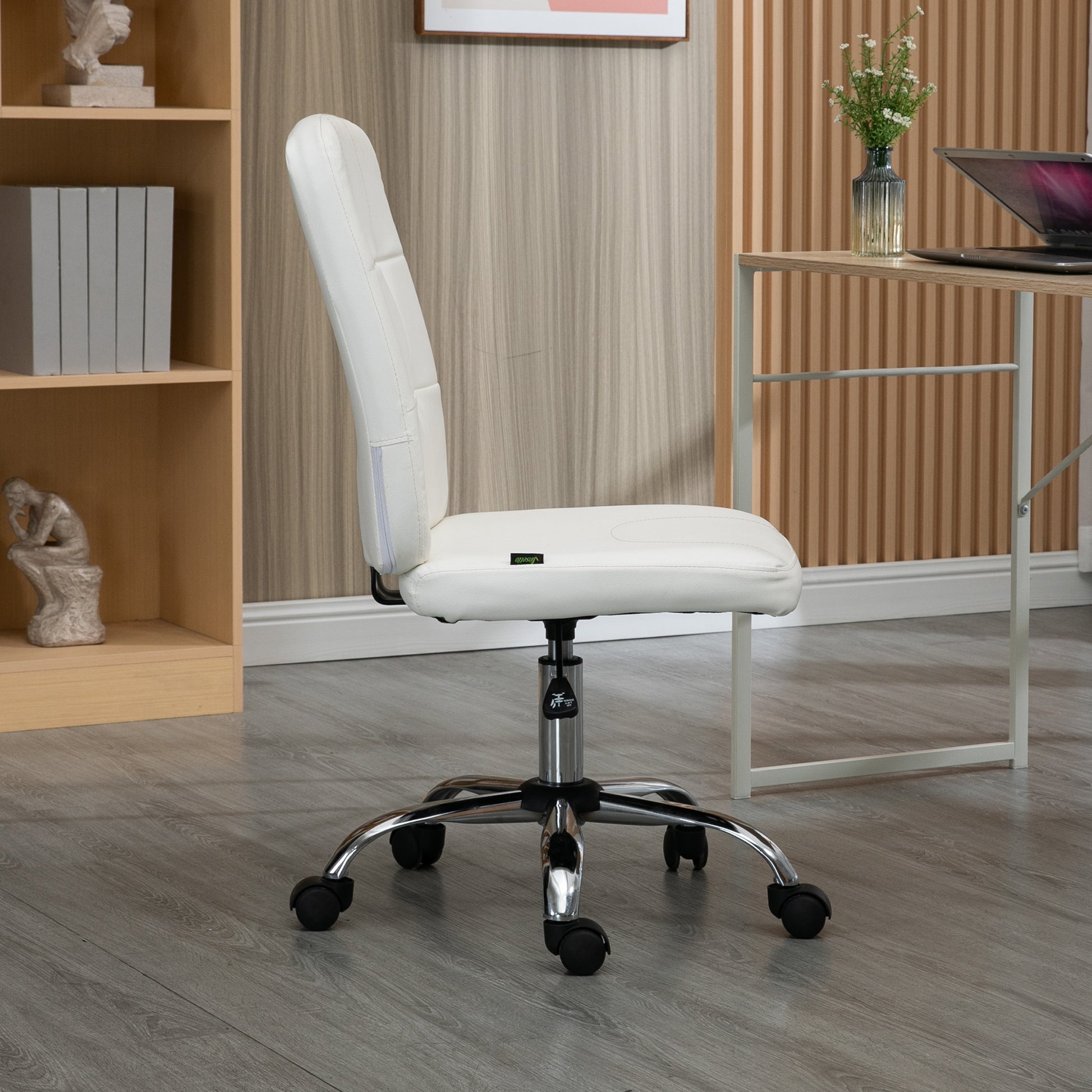 Computer Office Desk Chair, Faux Leather Desk Chair with Adjustable Height, Armless, White | Vinsetto-5