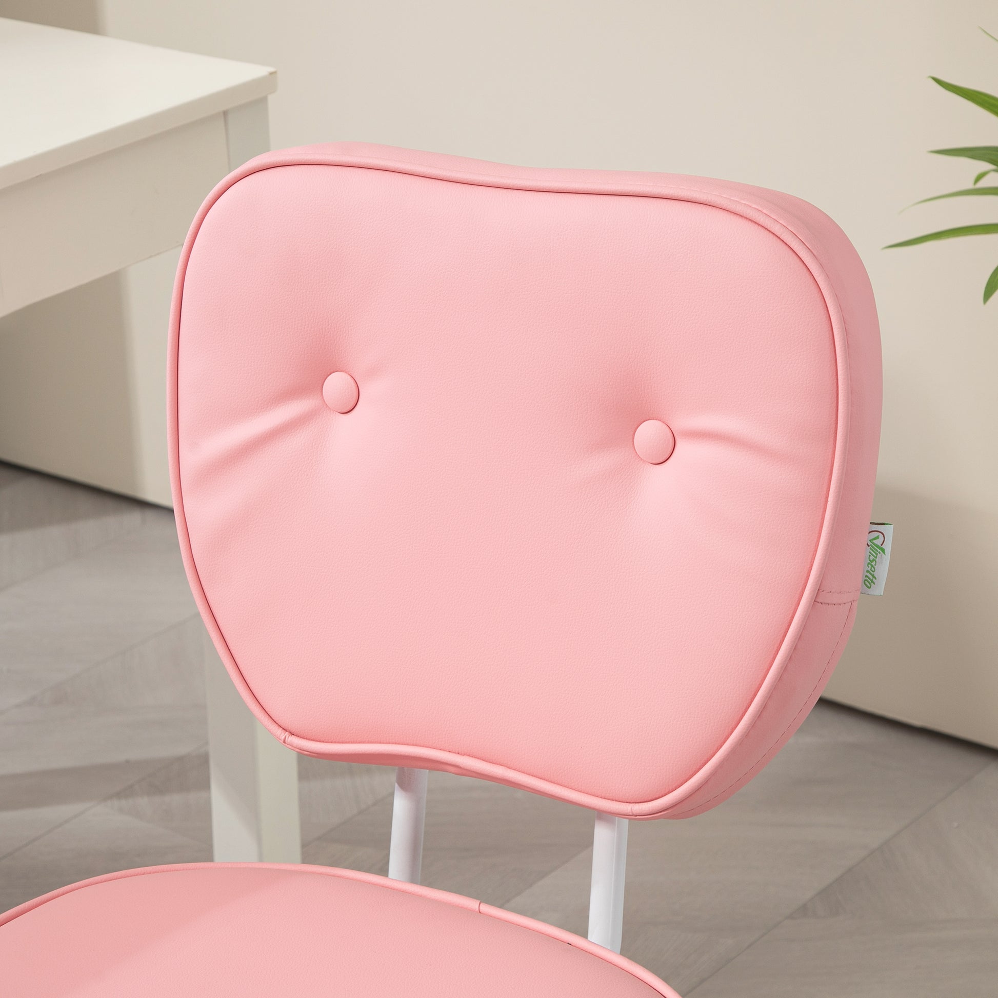 Vanity Office Chair, PU Leather Computer Chair for Home, with Adjustable Height, Armless, Swivel Wheels, Pink by Vinsetto-5