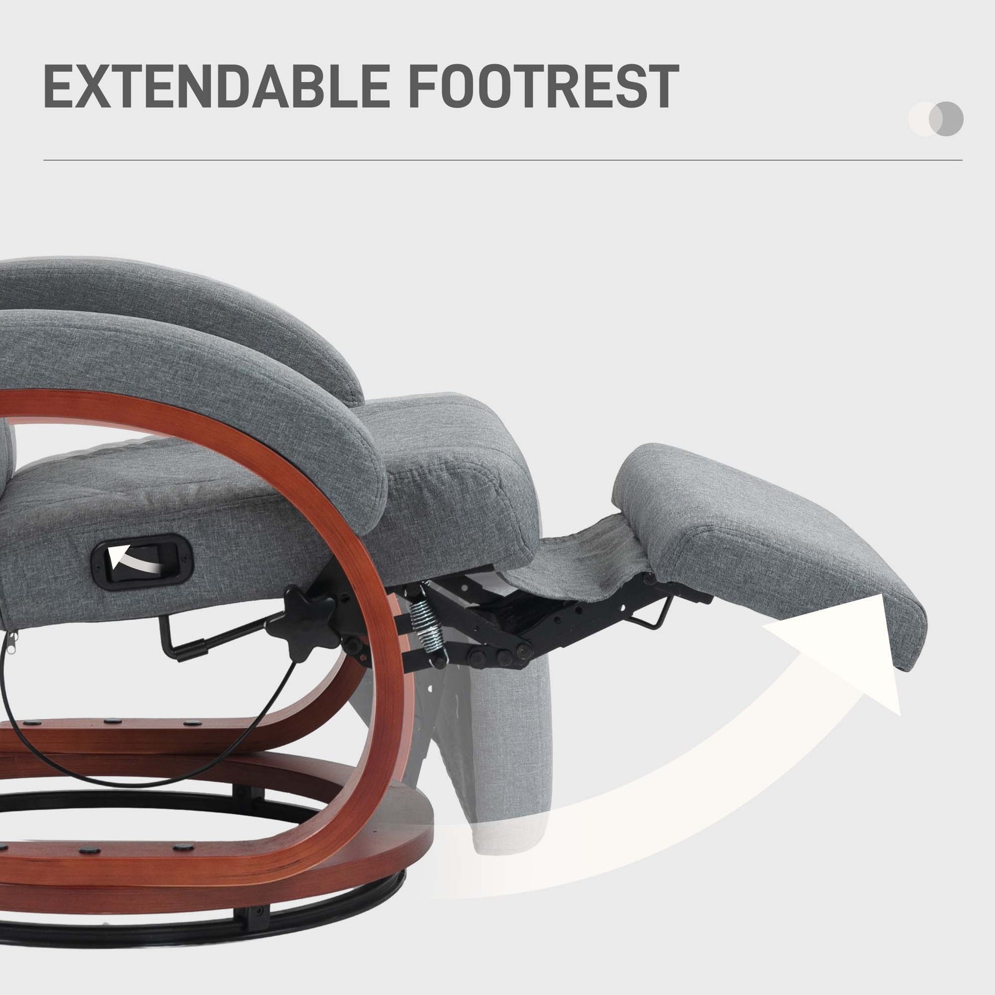 HOMCOM 135° Manual Reclining Swivel Chair, with Footrest - Grey-3