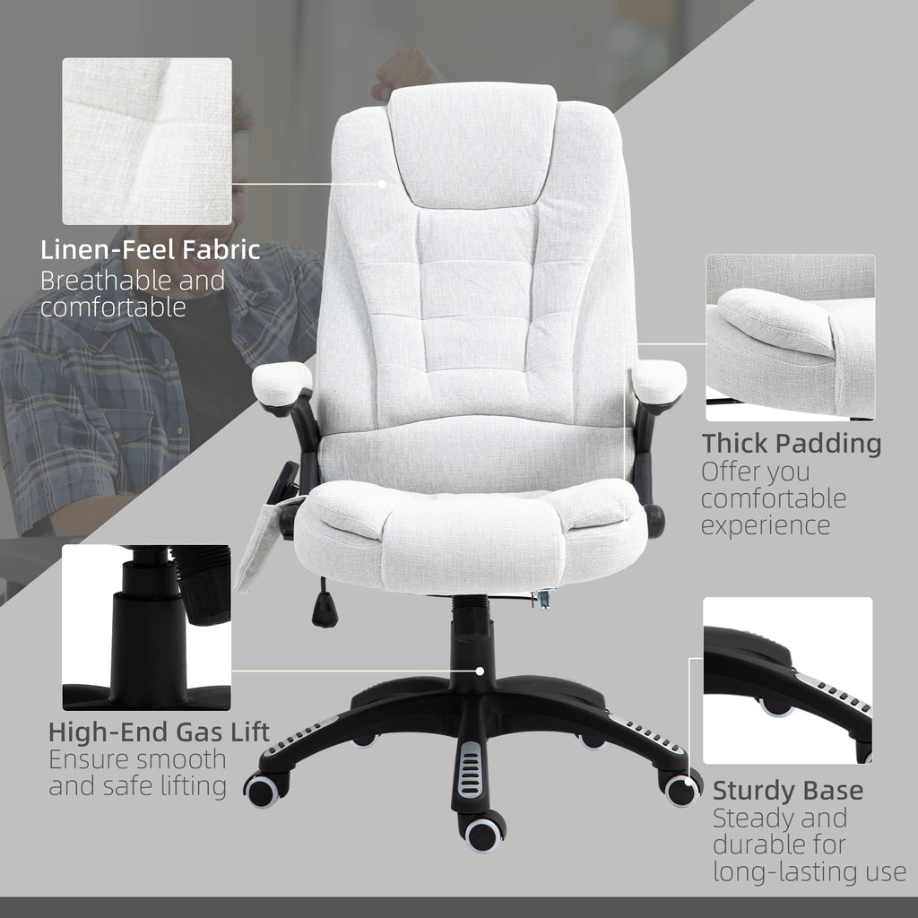 Vinsetto Massage Office Chair with 6 Heated Vibration Points, Executive Office Chair with Linen-Feel Fabric 360°, Swivel Wheels in Cream White-7