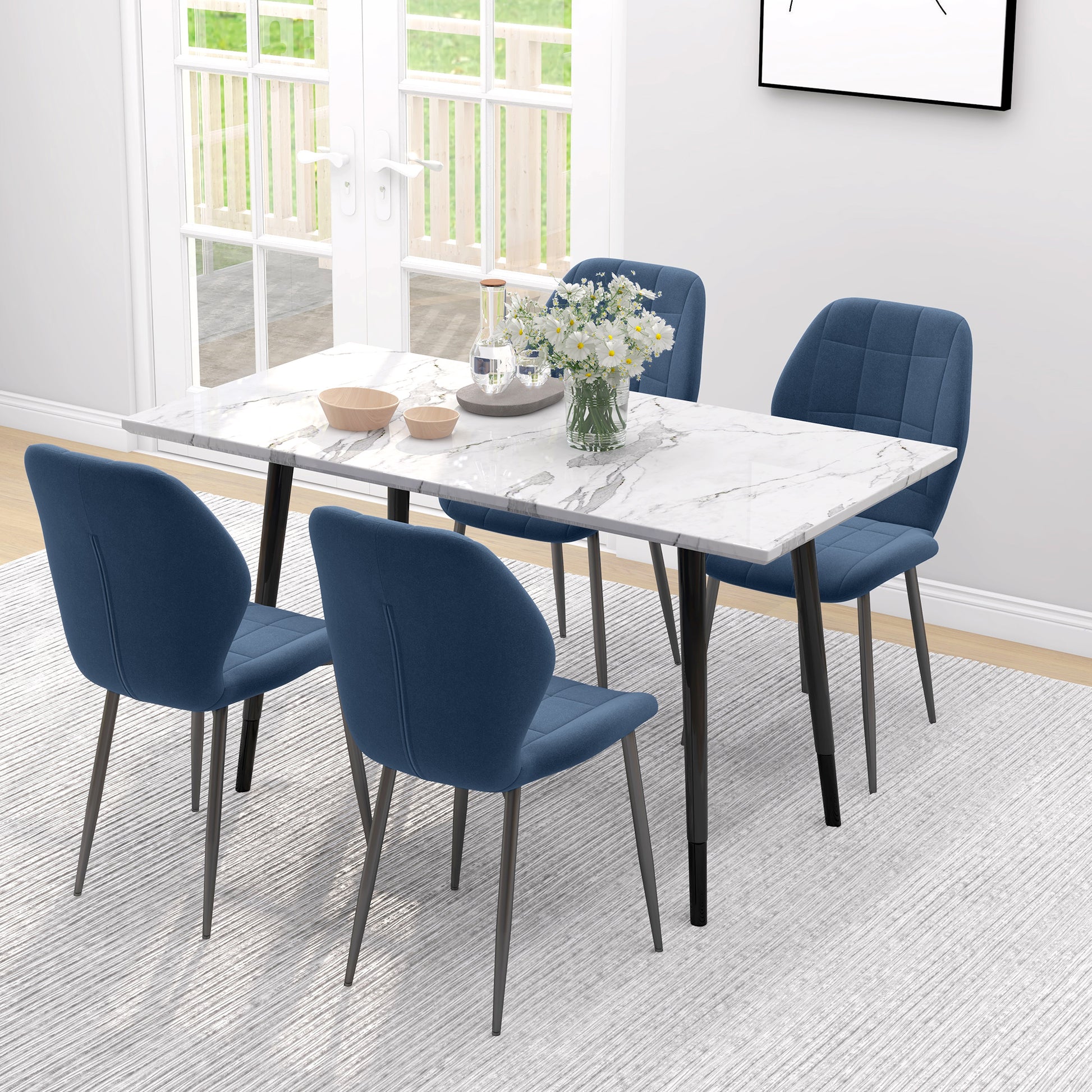 HOMCOM Set of Four Flannel Relaxed Tub Dining Chairs in Dark Blue-5