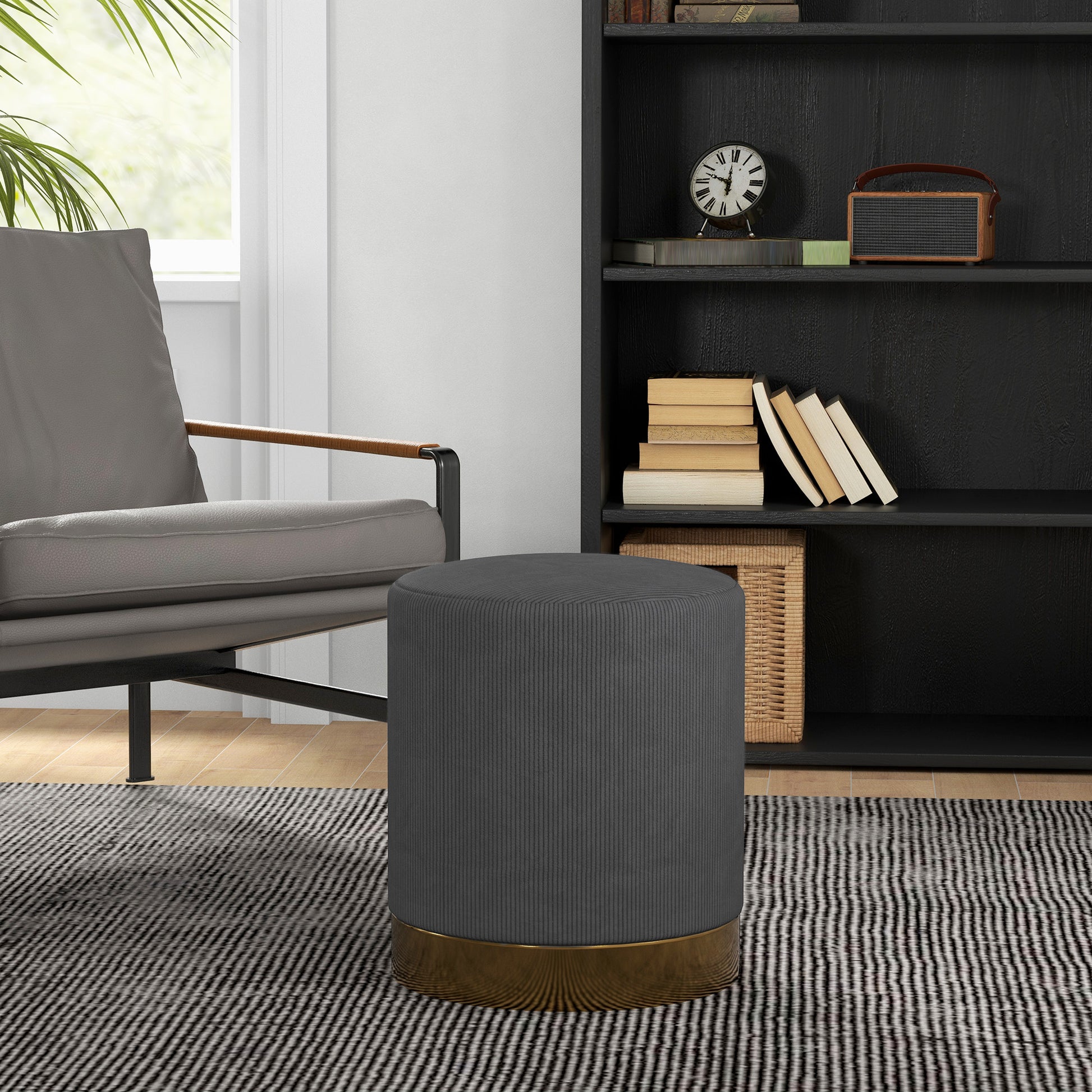 HOMCOM Soft Padded Corduroy Footstool in Charcoal Grey-8