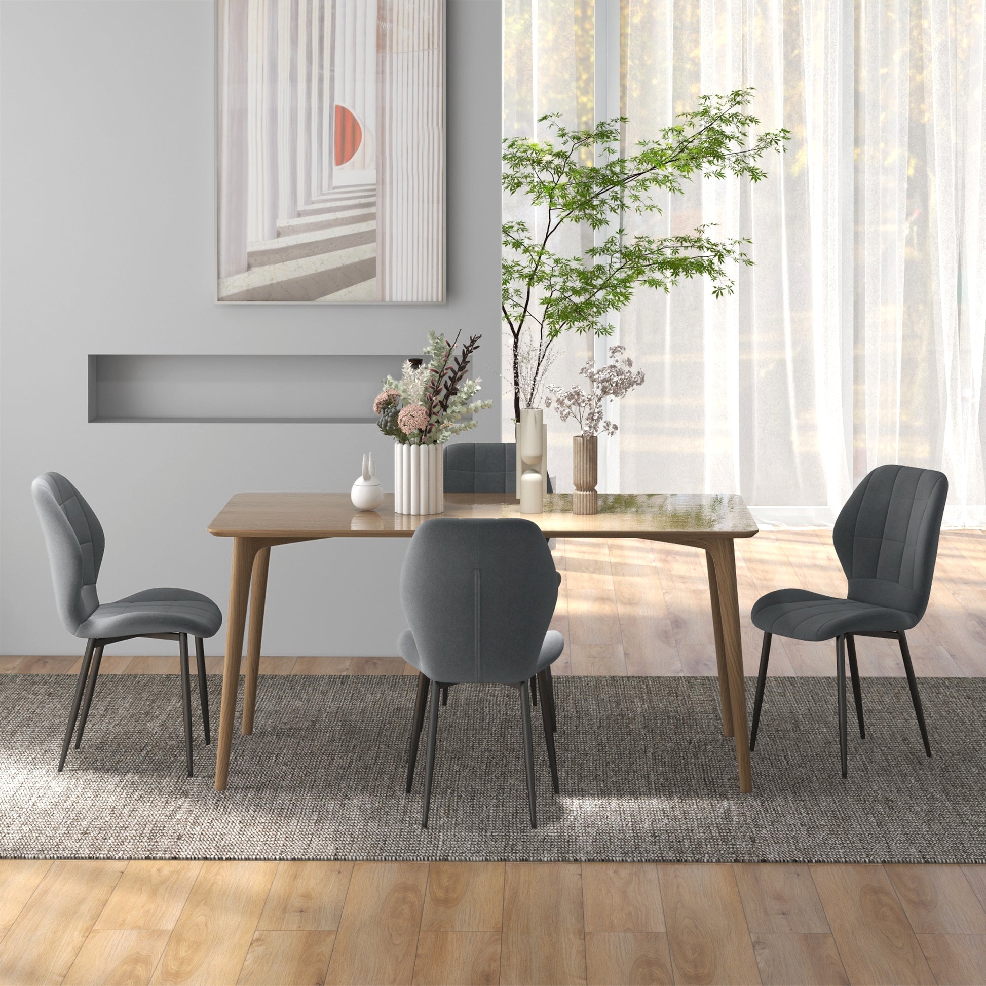 HOMCOM Set of Four Flannel Relaxed Tub Dining Chairs - Dark Grey-6