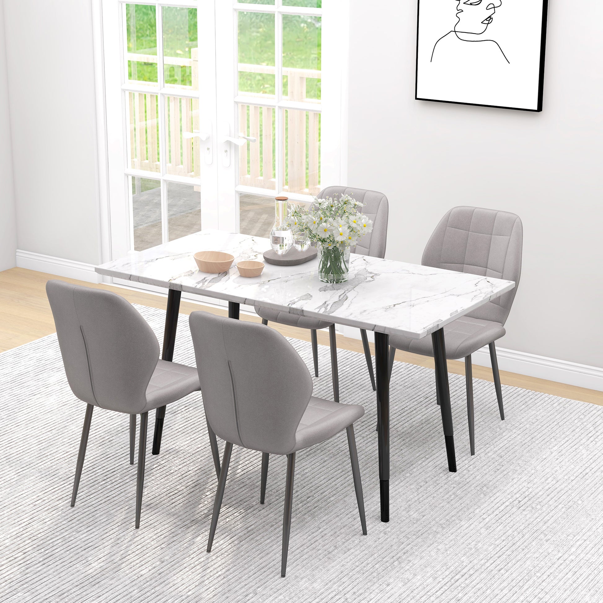 Set of Four Flannel Relaxed Tub Dining Chairs in Light Blue by HOMCOM-2