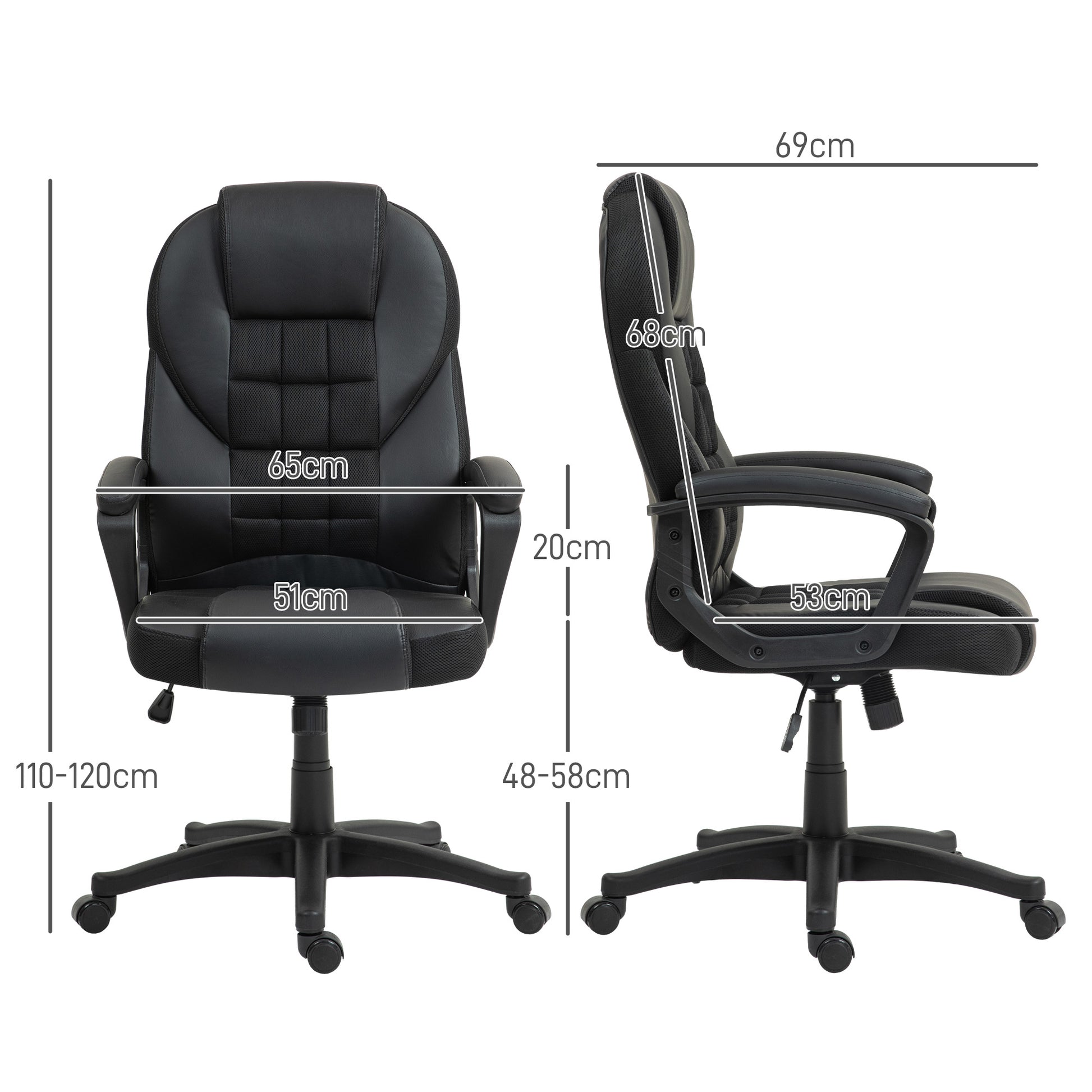 HOMCOM Executive Office Chair, PU Leather High Back Desk Chair, Swivel Computer Chair with Adjustable Height and Tilt Function in Black-1