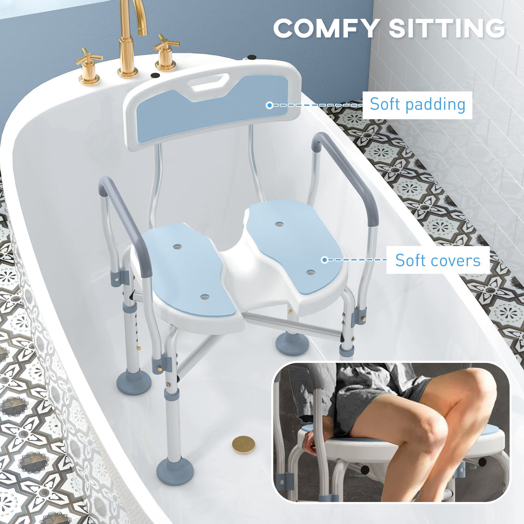 HOMCOM Shower Chair with Upgraded U-shaped Seat and Reinforced Crossbars, Height Adjustable Padded Bath Chair with Non-slip Feet for Elderly in Light Blue-6