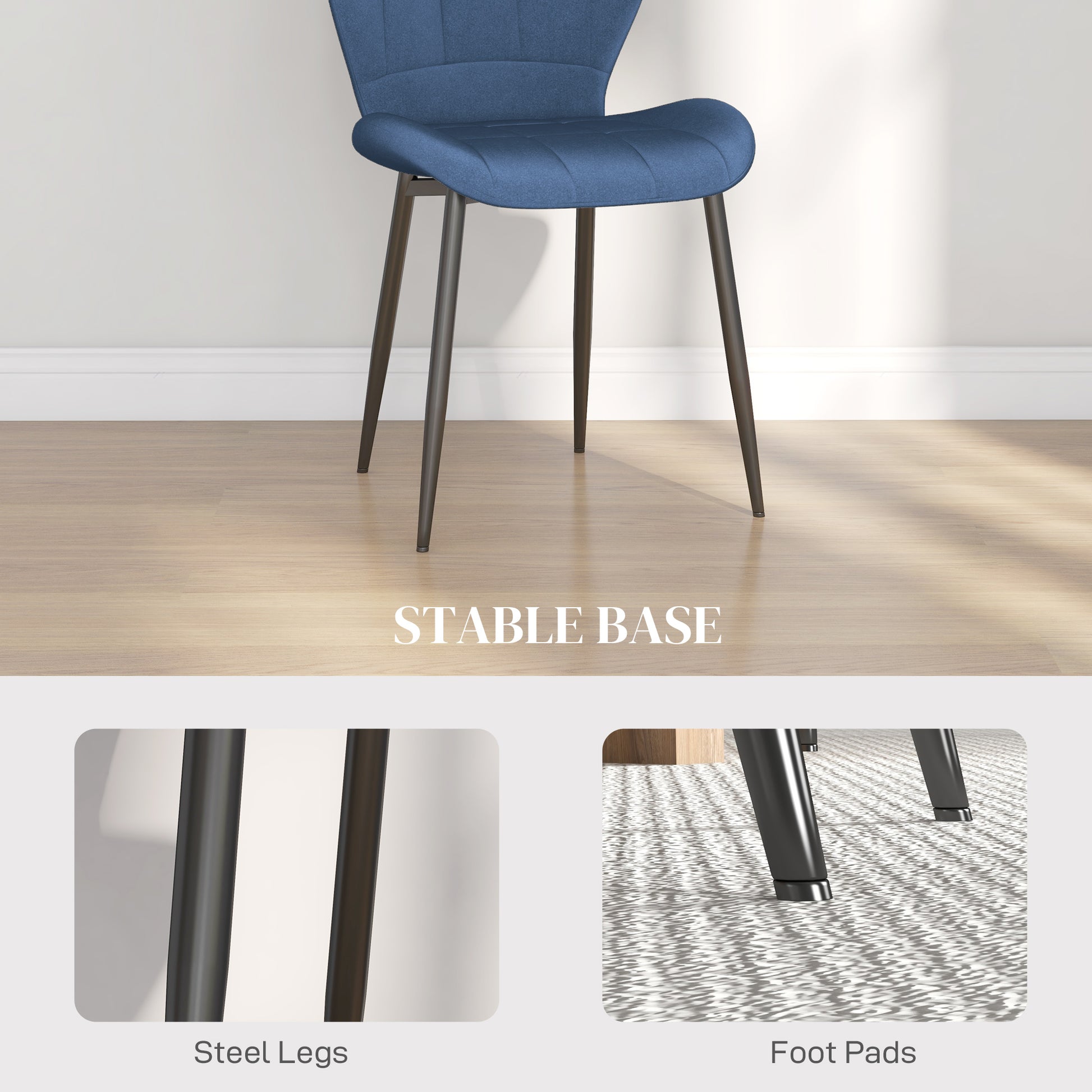 HOMCOM Set of Four Flannel Relaxed Tub Dining Chairs in Dark Blue-4
