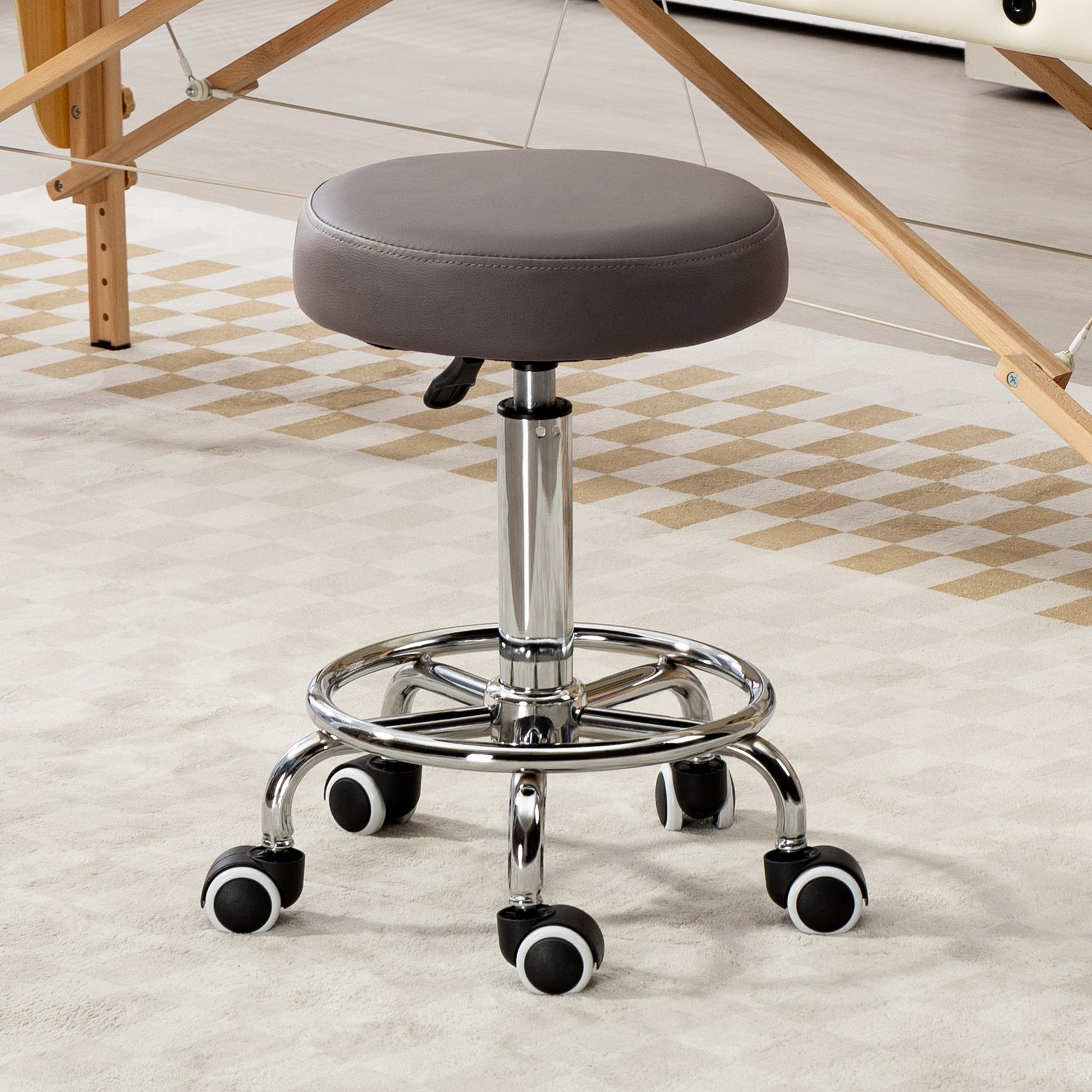 PU Leather Rolling Stool, Height Adjustable Stool Chair with Wheels for Salon, Massage, Spa, Grey | Vinsetto-8