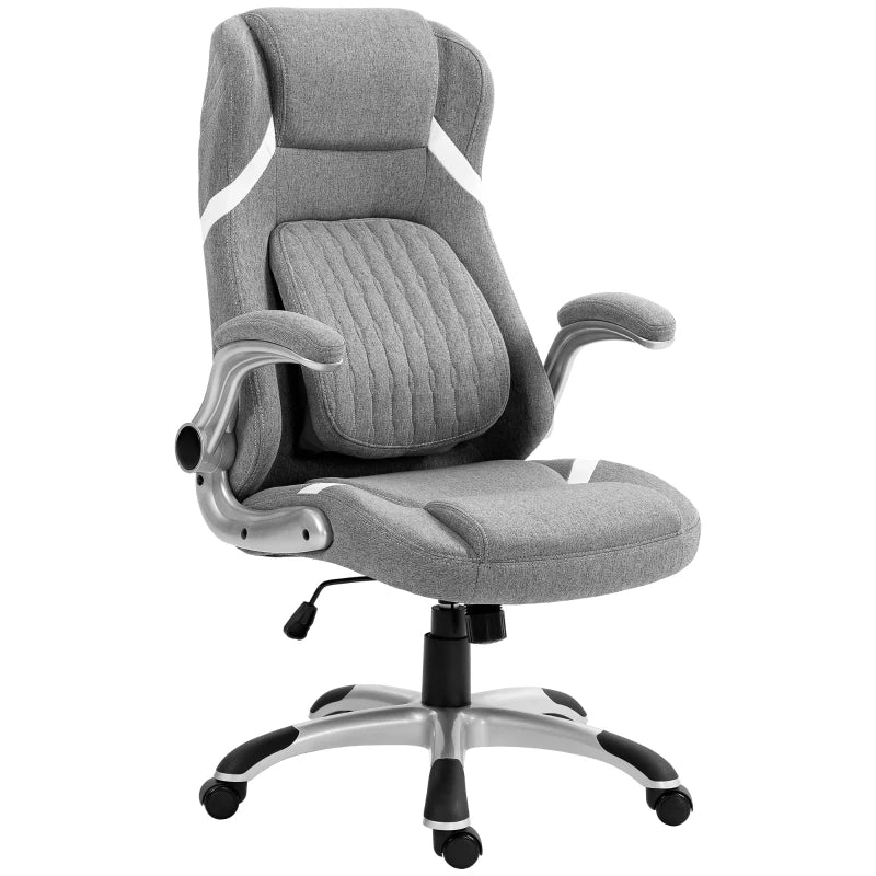Vinsetto Ergonomic Desk Chair with Adjustable Height and Tension, Armrests, Linen-Look Home Office Chair in Grey-0