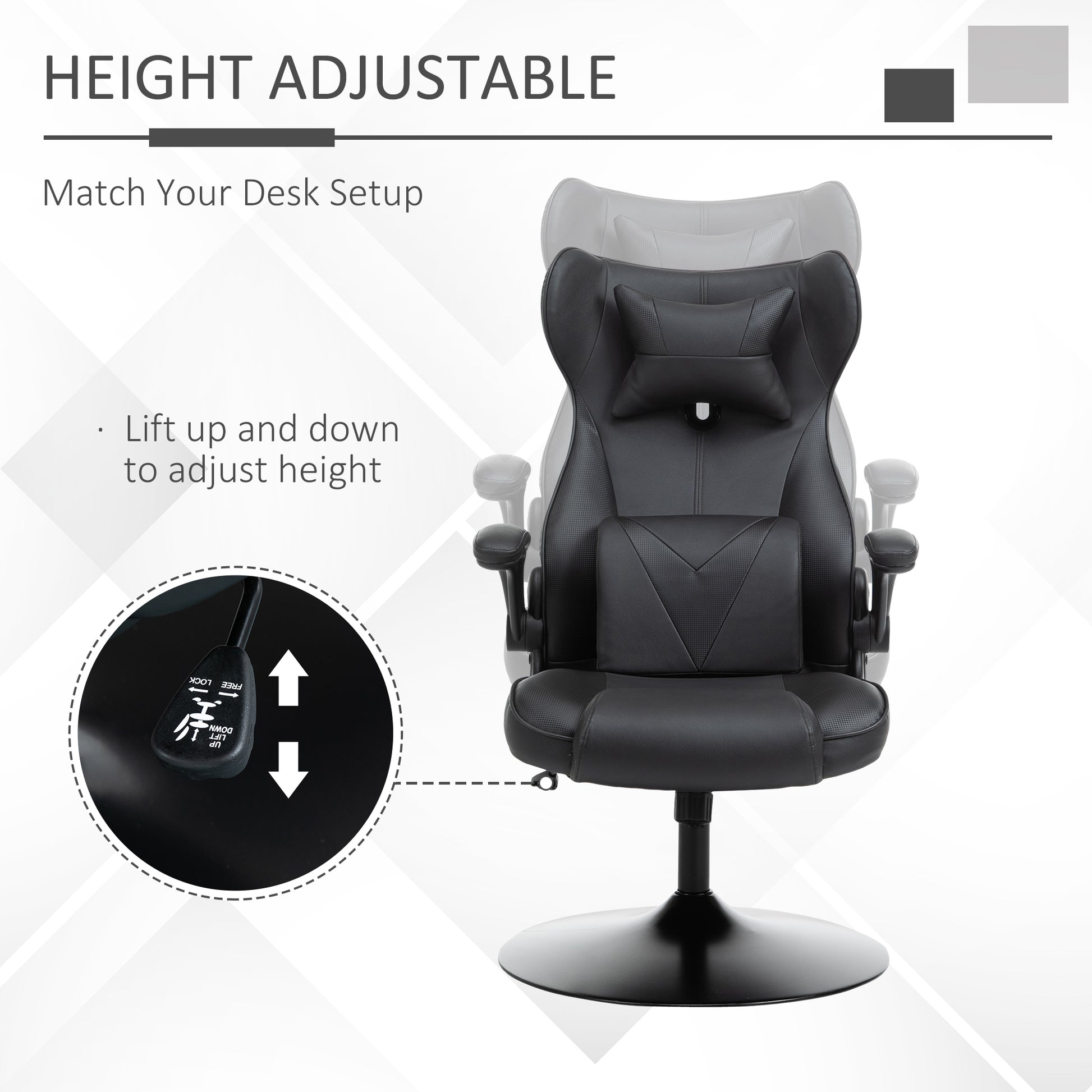 Video Game Chair with Lumbar Support, Racing Style Home Office Chair, Computer Chair w/ Swivel Base, Armrest, Headrest, Black | Vinsetto-5