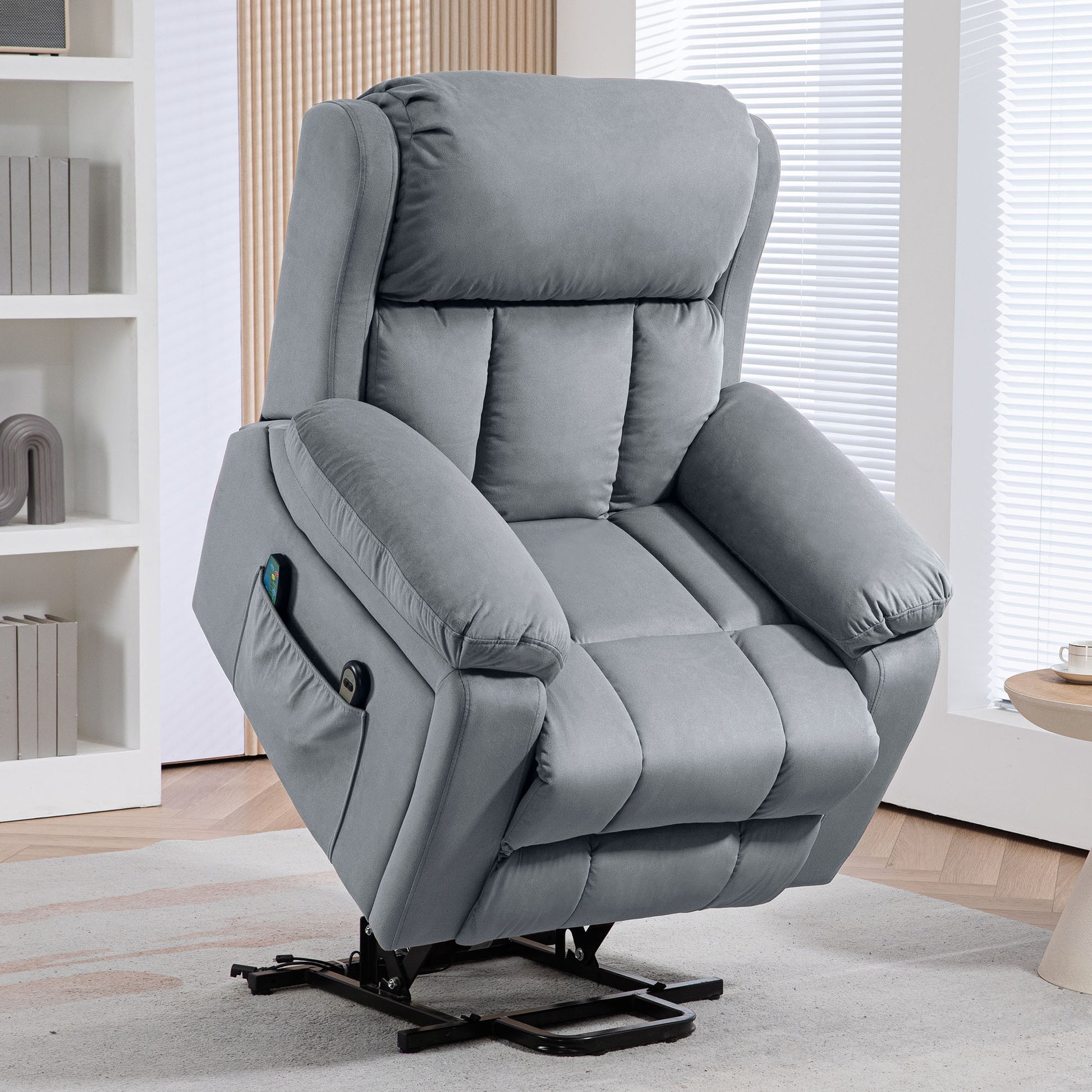 Power Lift Riser and Recliner Chair with Vibration Massage, Heat, Side Pocket, Grey by HOMCOM-8