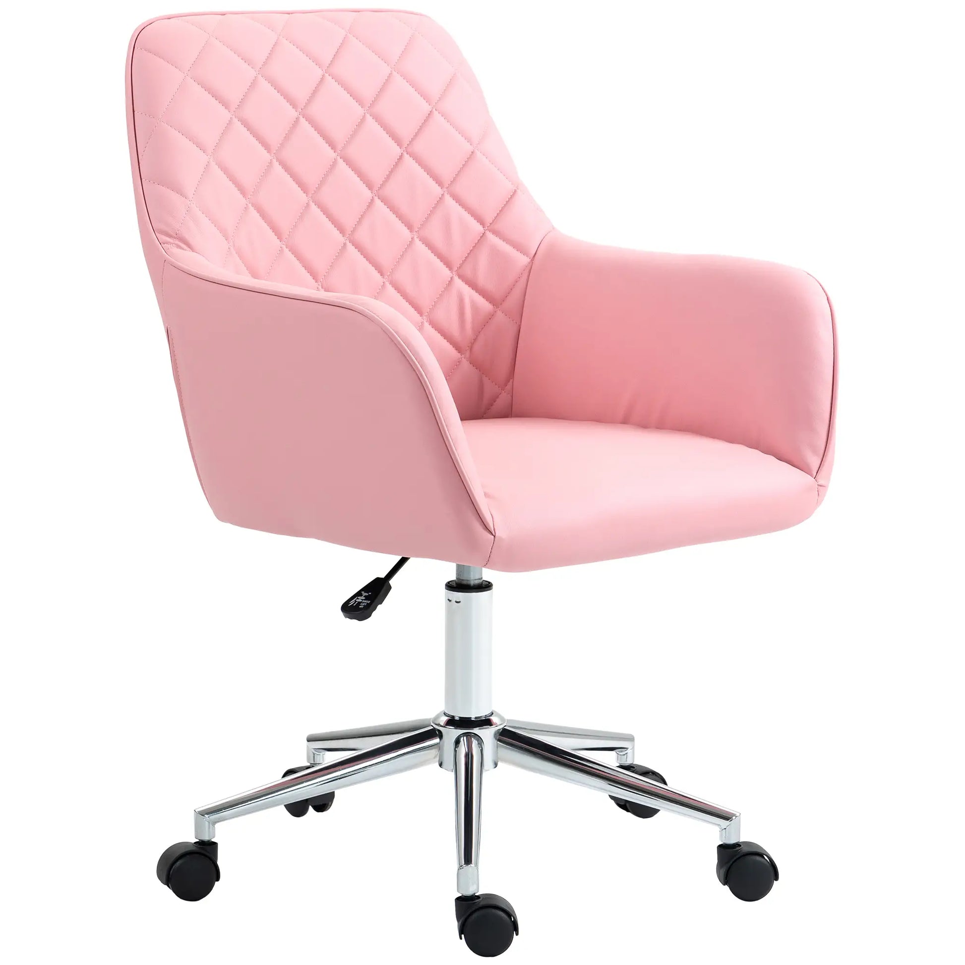 Office Desk Chair, Leather-Feel Fabric Computer Desk Chair with Rolling Wheels and Adjustable Height for Home, Pink | Vinsetto-0