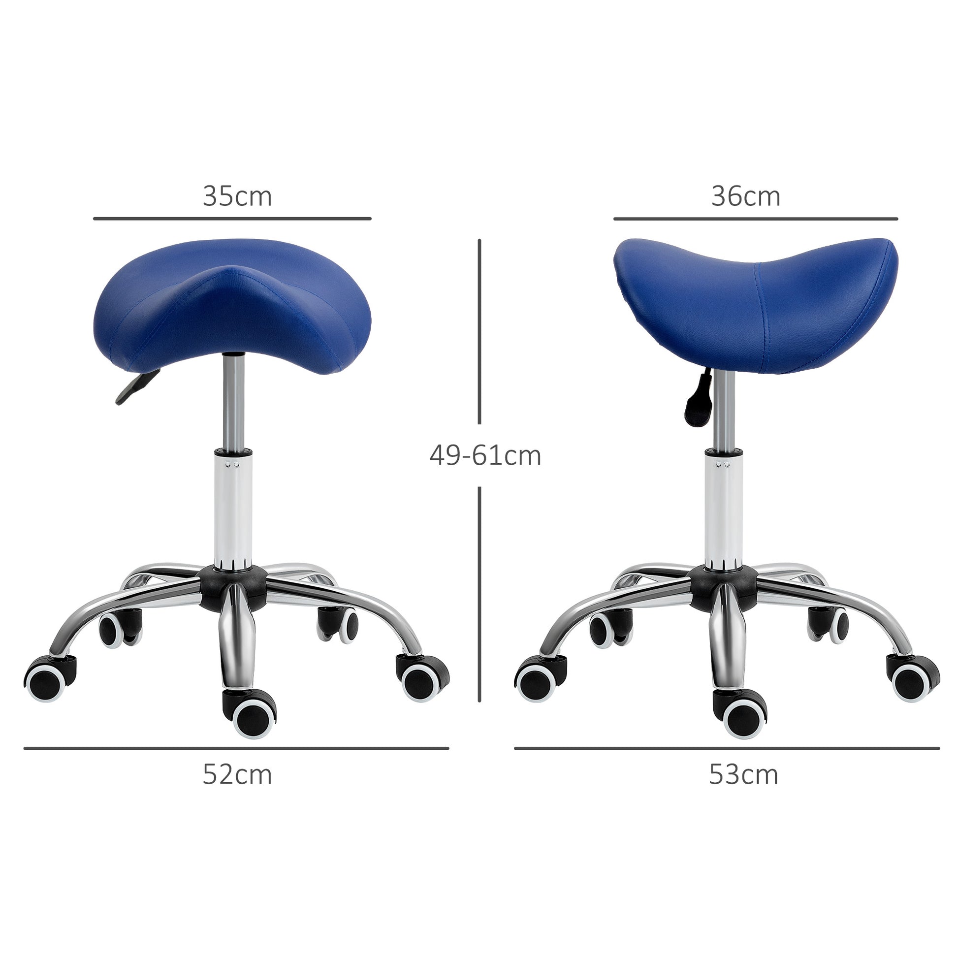 Saddle Stool, Height Adjustable Salon Chair for Massage Spa, Faux Leather, Dark Blue | HOMCOM-1