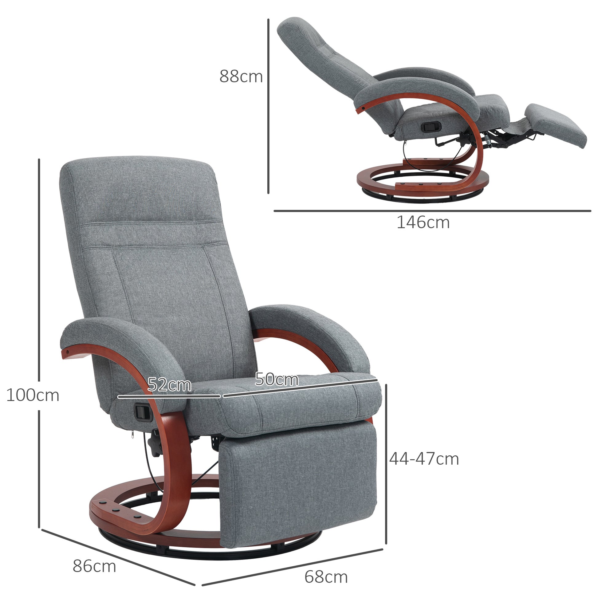 HOMCOM 135° Manual Reclining Swivel Chair, with Footrest - Grey-1