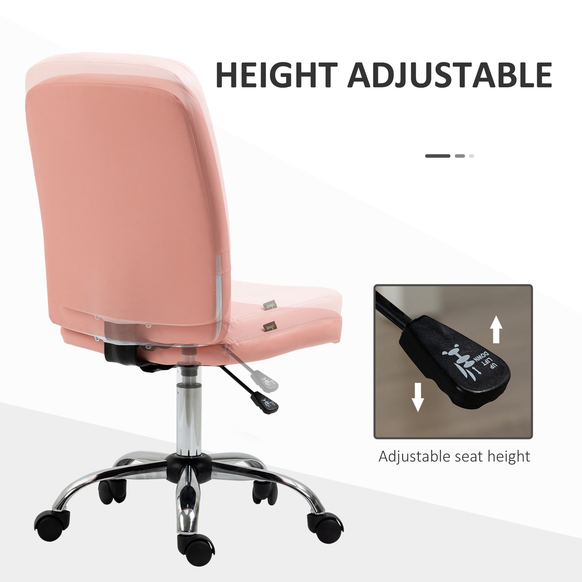 Vinsetto Armless Faux Leather Office Chair in Pink-2