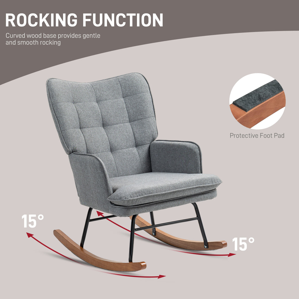 HOMCOM Linen-Look Rocking Chair and Ottoman Set in Grey-2