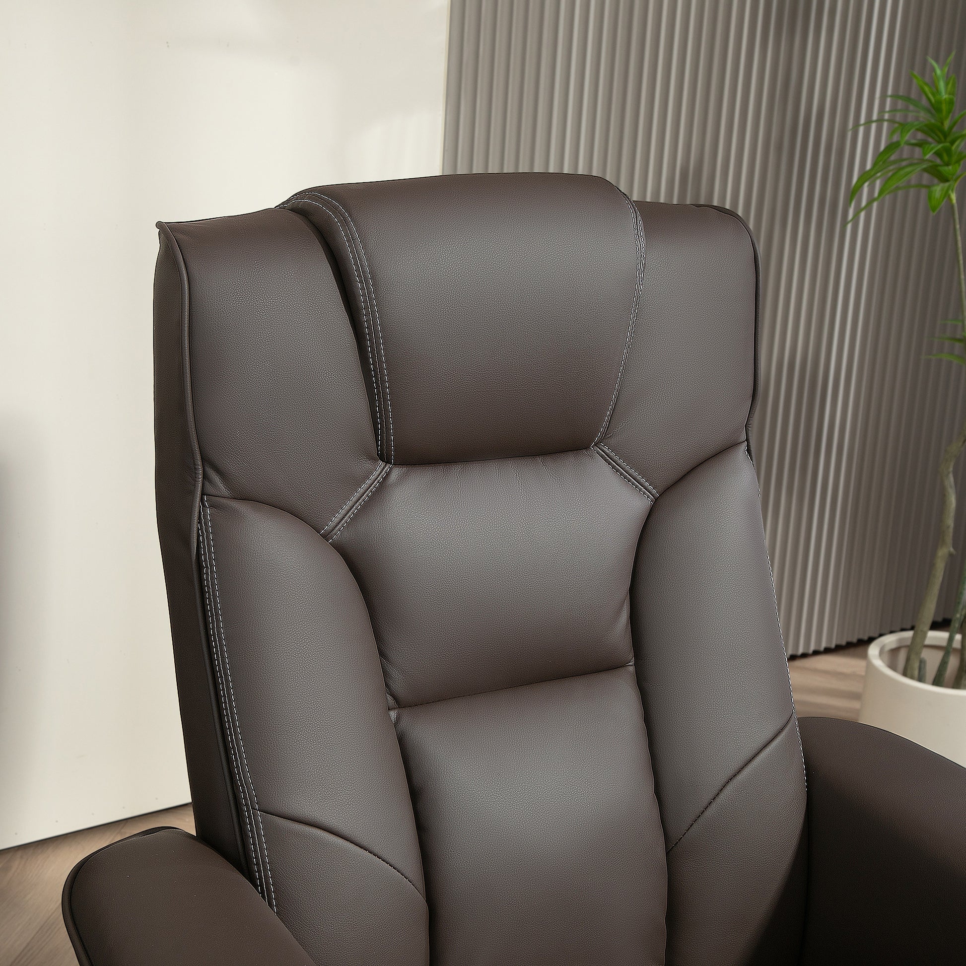 HOMCOM Faux Leather Manual Recliner and Footstool Set in Brown-6