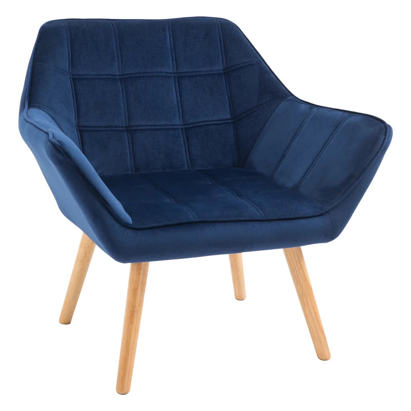 Home Accent Armchair Wide Arms Slanted Back Padding Iron Frame Wooden Legs in Blue | HOMCOM-0