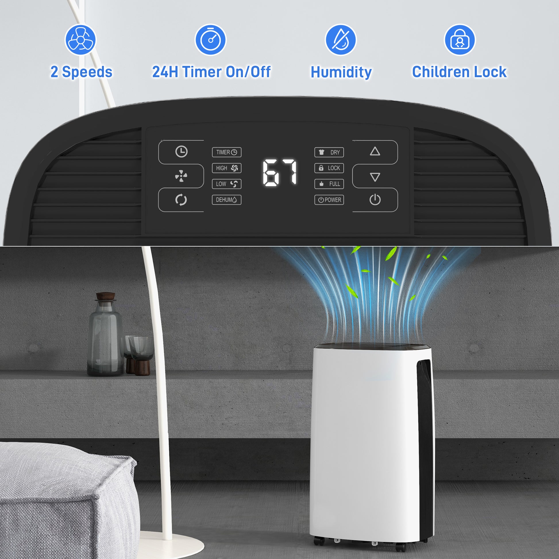 HOMCOM 16l/Day Dehumidifier, with Washable Filter and Timer in White
