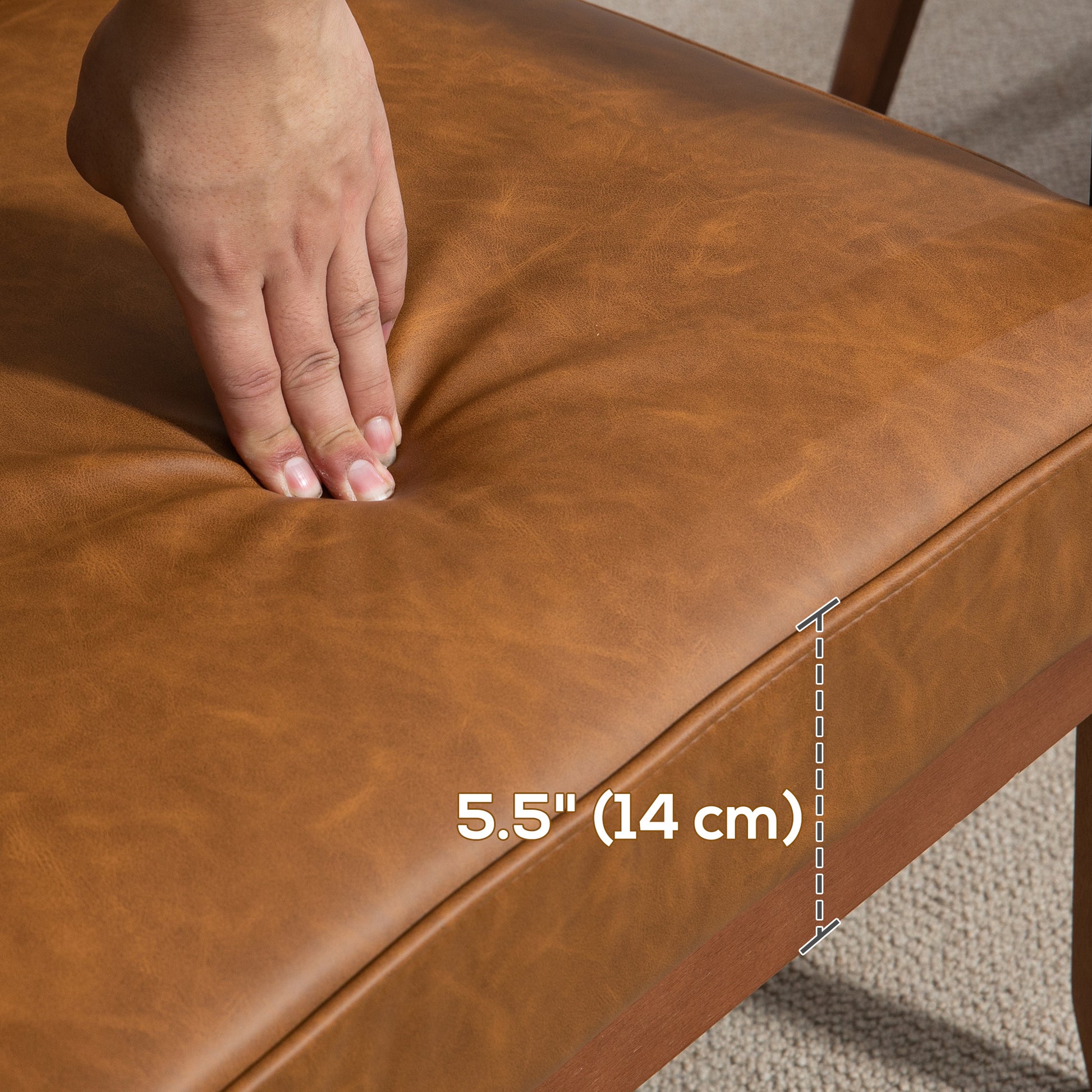 Retro-Style Accent Chair, Armchair with Faux Leather Seat - Brown | HOMCOM-5