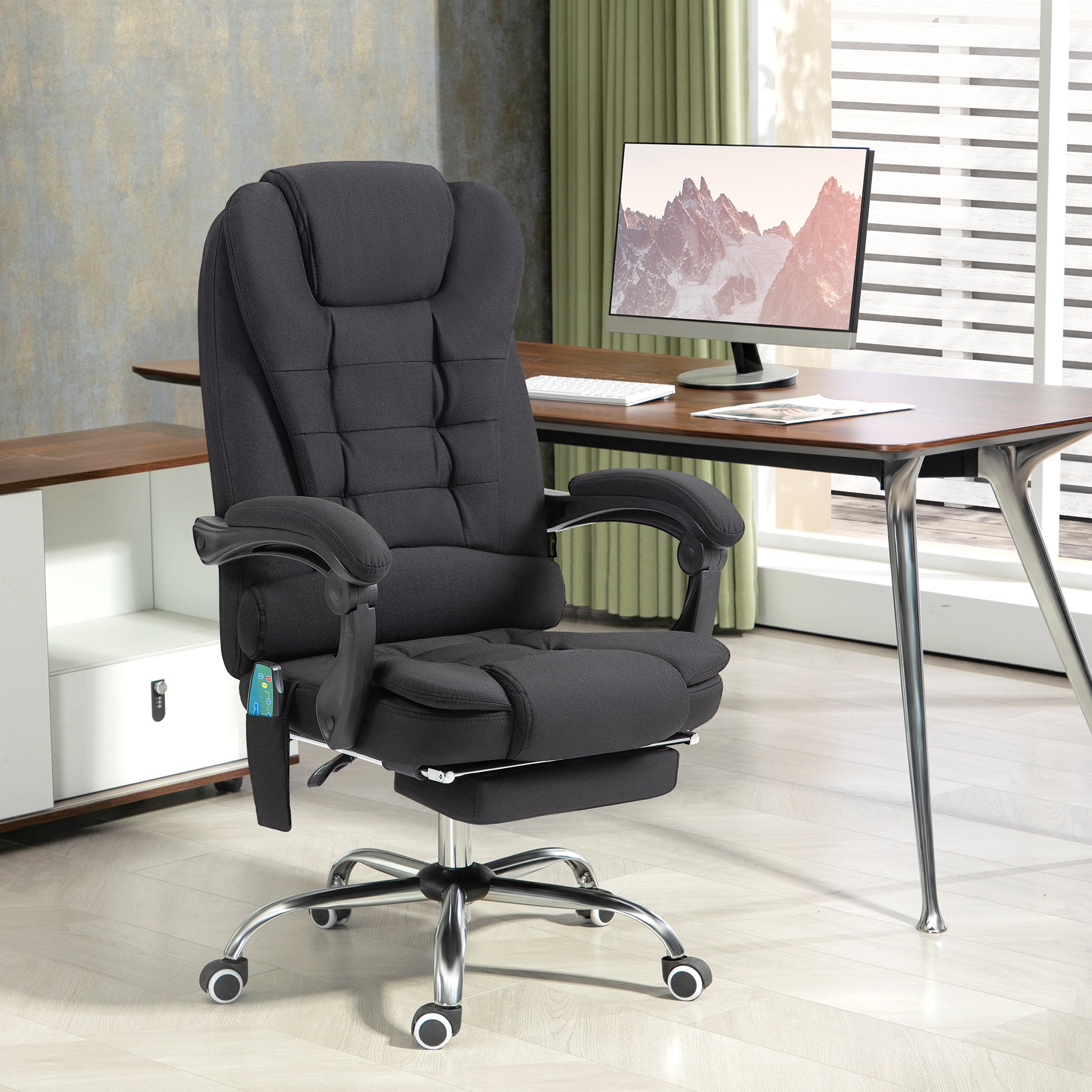 6-Points Executive Office Chair, Ergonomic Heated Vibration Massage Office Chair, Desk Chair w/ Reclining Back, Footrest, Black | Vinsetto-8