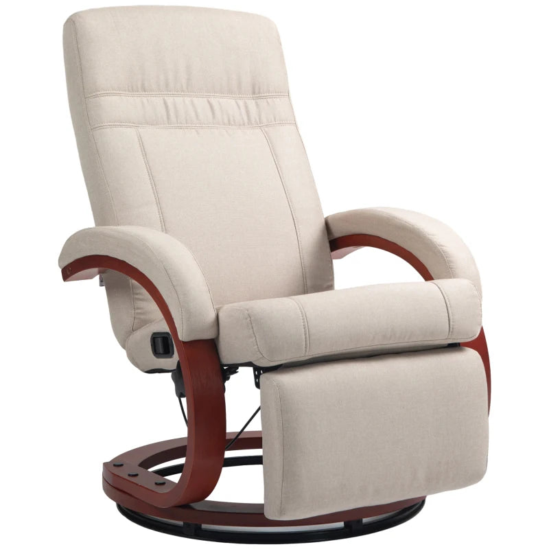 Swivel Recliner Chair with Extended Footrest, Manual Reclining Armchair with Wood Base for Living Room, Bedroom, Beige | HOMCOM-0