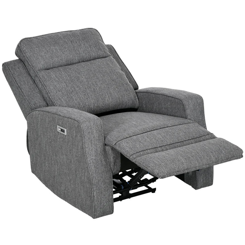 Electric Recliner Armchair, Recliner Chair with Adjustable Leg Rest, USB Port, Charcoal Grey | HOMCOM-0