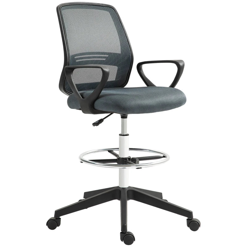 Vinsetto Ergonomic Mesh Back Drafting Chair Draughtsman Chair with Adjustable Height in Grey-0