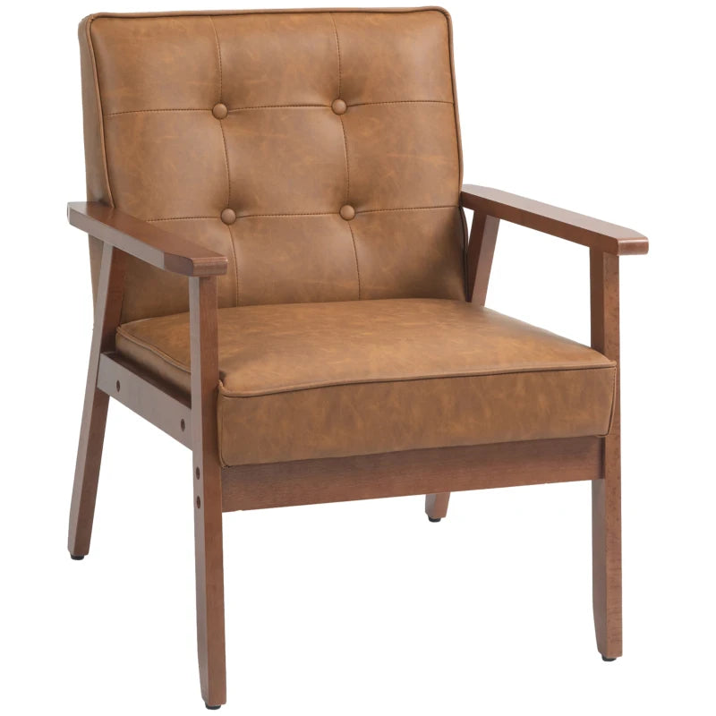 Retro-Style Accent Chair, Armchair with Faux Leather Seat - Brown | HOMCOM-0
