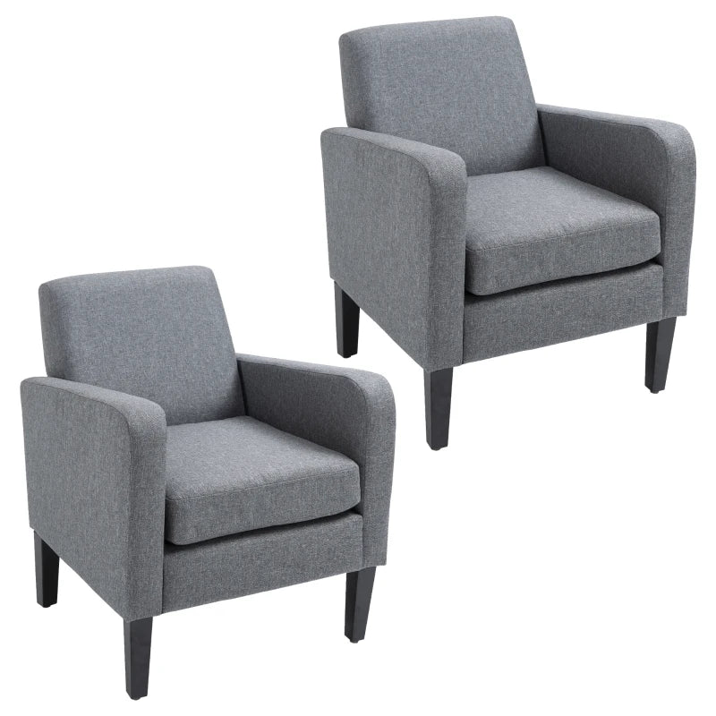 HOMCOM 2 Pieces Modern Armchairs with Rubber Wood Legs, Upholstered Accent Chairs, Single Sofa for Living Room, Bedroom, Grey-0