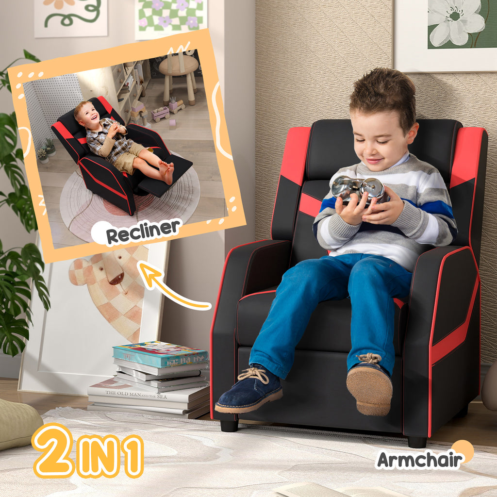 2 in 1 Black Kids Chair Recliner with Backrest, Armrest, Footrest, PU Leather for 3-9 Years Old by AIYAPLAY-2