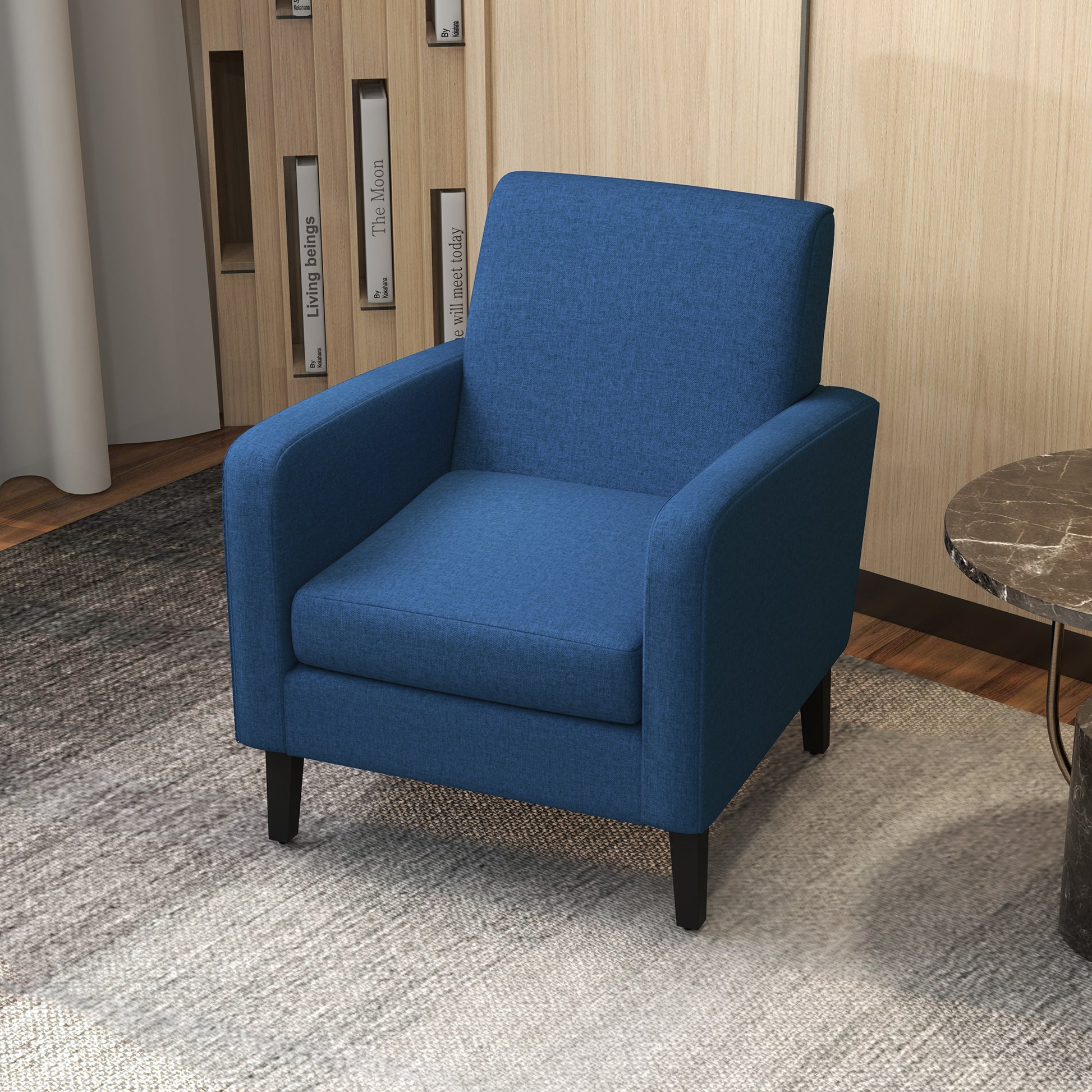 2 Pieces Modern Armchairs with Rubber Wood Legs, Upholstered Accent Chairs, Single Sofa for Living Room, Bedroom, Blue by HOMCOM-6