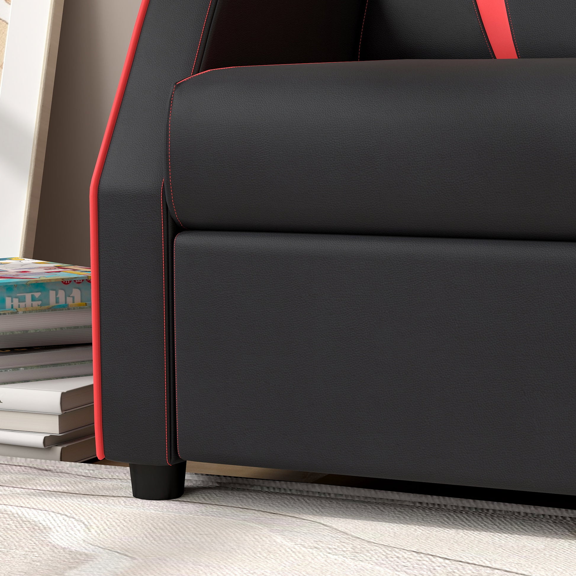 2 in 1 Black Kids Chair Recliner with Backrest, Armrest, Footrest, PU Leather for 3-9 Years Old by AIYAPLAY-7