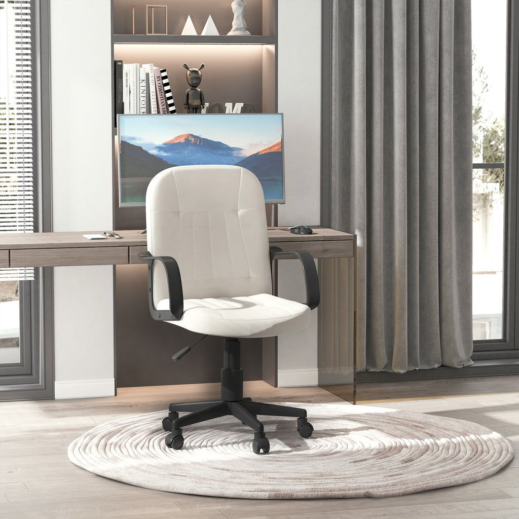 Cream Swivel Executive Office Chair Mid Back PU Leather Home Computer Desk Chair for Adults with Arm, Wheels | HOMCOM-8