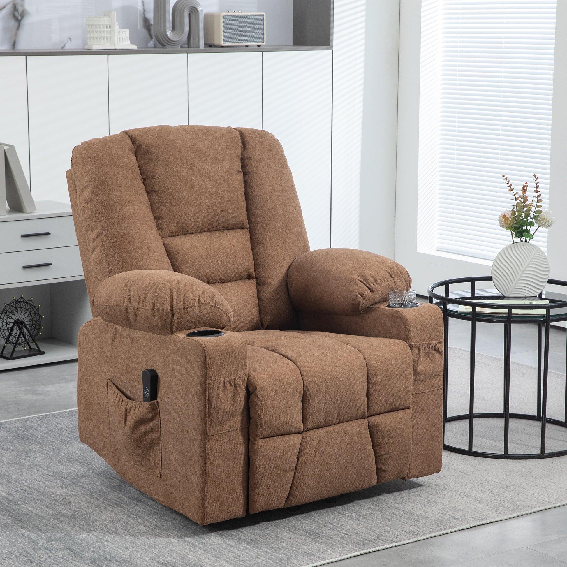 Oversized Riser and Recliner Chairs for the Elderly, Fabric Upholstered Lift Chair with Remote Control, Side Pockets, Cup | HOMCOM-8