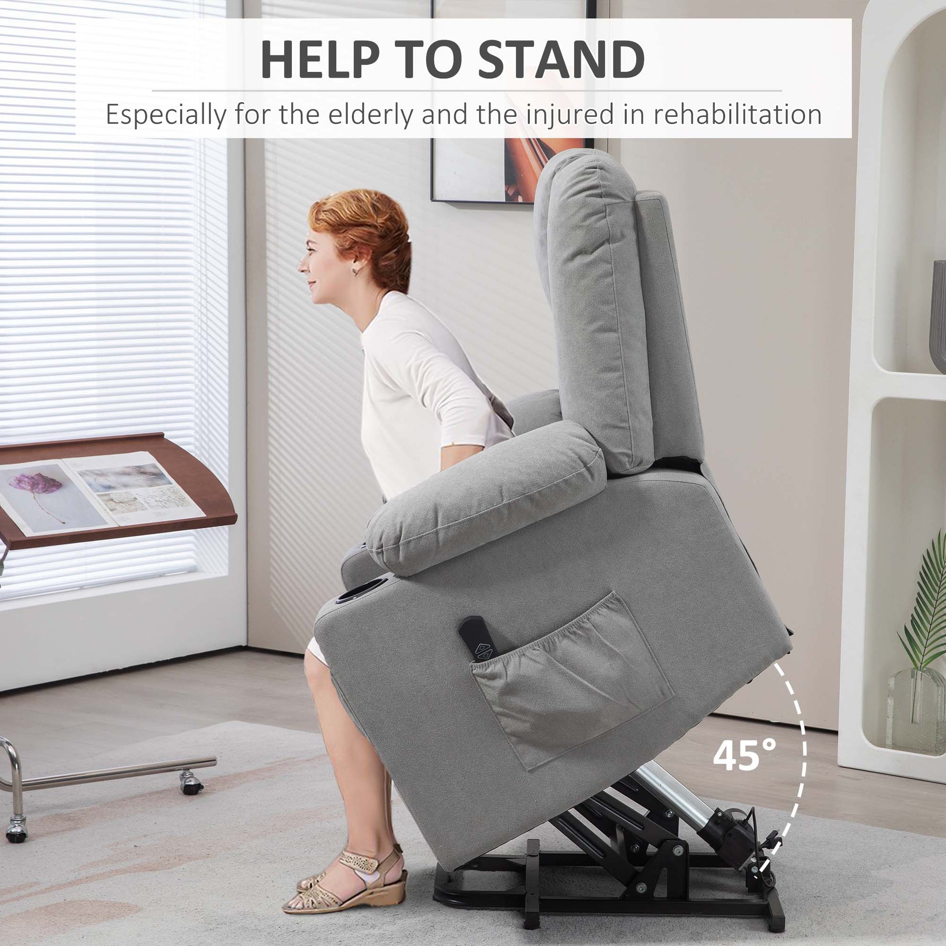 Oversized Riser and Recliner Chairs for the Elderly, Fabric Upholstered Lift Chair with Remote Control, Side Pockets and Cup Holder by HOMCOM-2