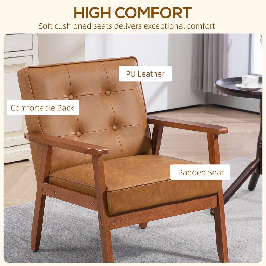 Retro-Style Accent Chair, Armchair with Faux Leather Seat - Brown | HOMCOM-3
