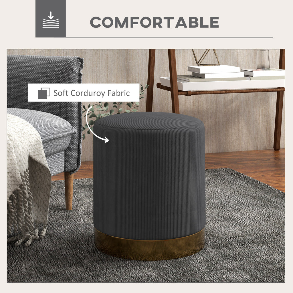 HOMCOM Soft Padded Corduroy Footstool in Charcoal Grey-2