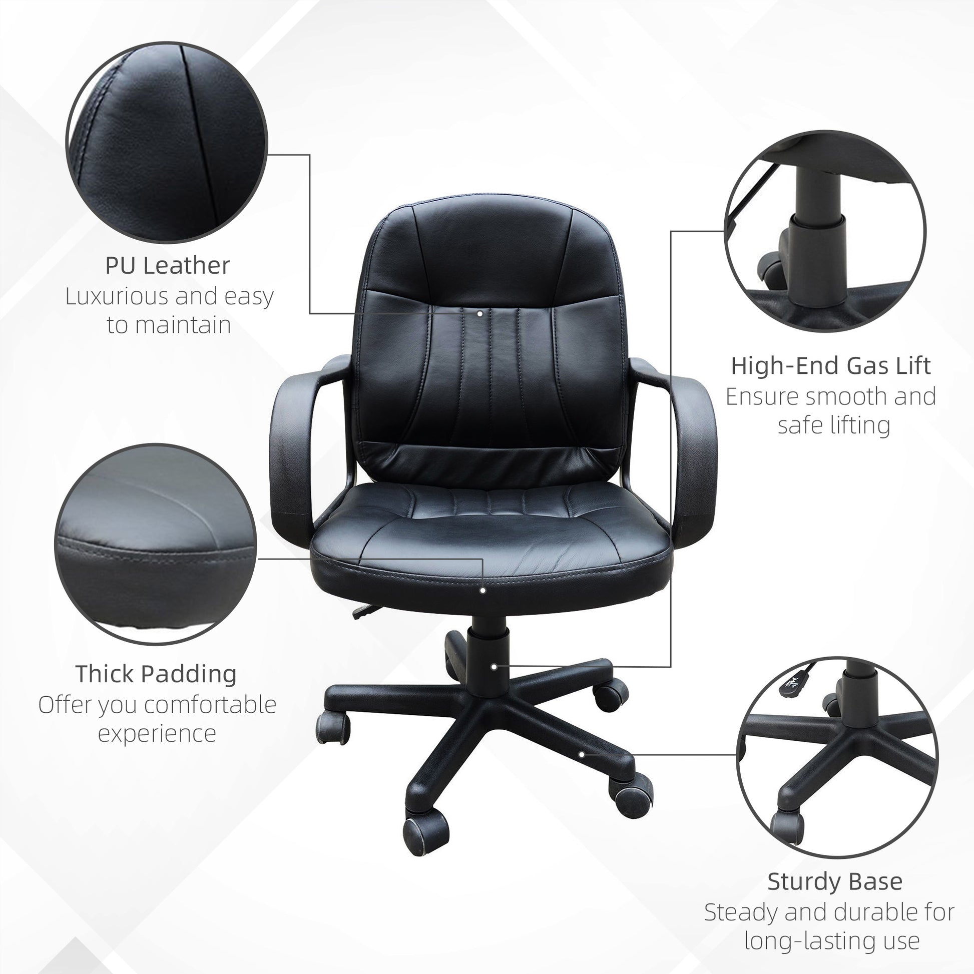 Swivel Executive Office Chair, PU Leather Computer Desk Chair, Gaming Seater, Home Office Chair, Ergonomic Design in Black | HOMCOM-4