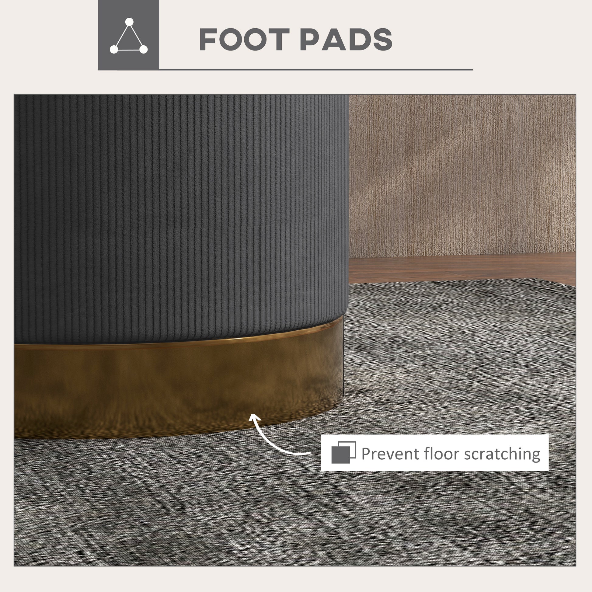 HOMCOM Soft Padded Corduroy Footstool in Charcoal Grey-3